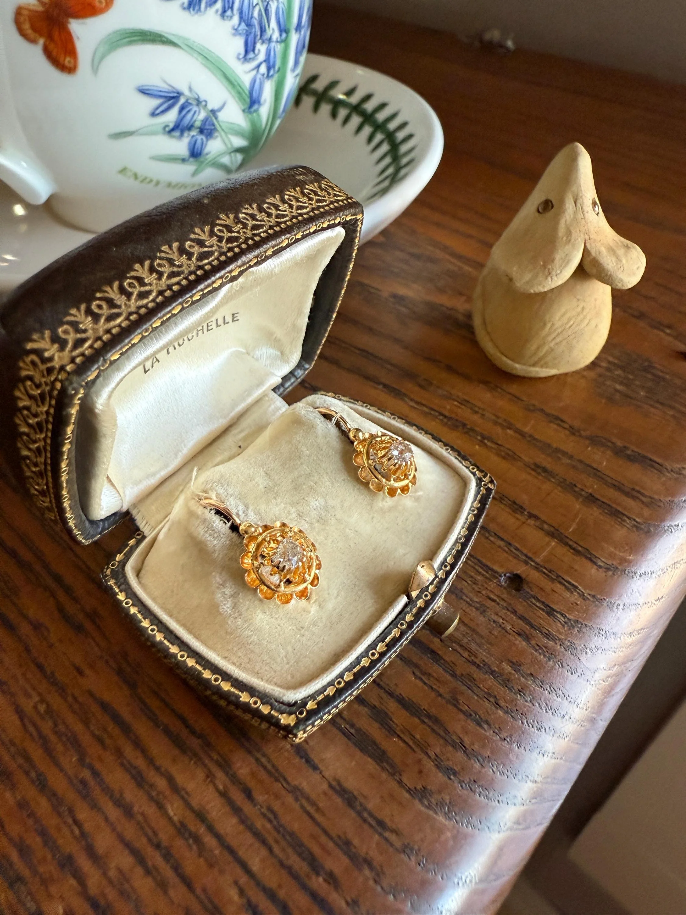FRENCH Antique Old Mine Cut DiAMOND Buttercup Earrings .4ctw 18k Gold Victorian Dangle Dormeuse Gift Belle Epoque Valentine's Bridal OMC - Image 16