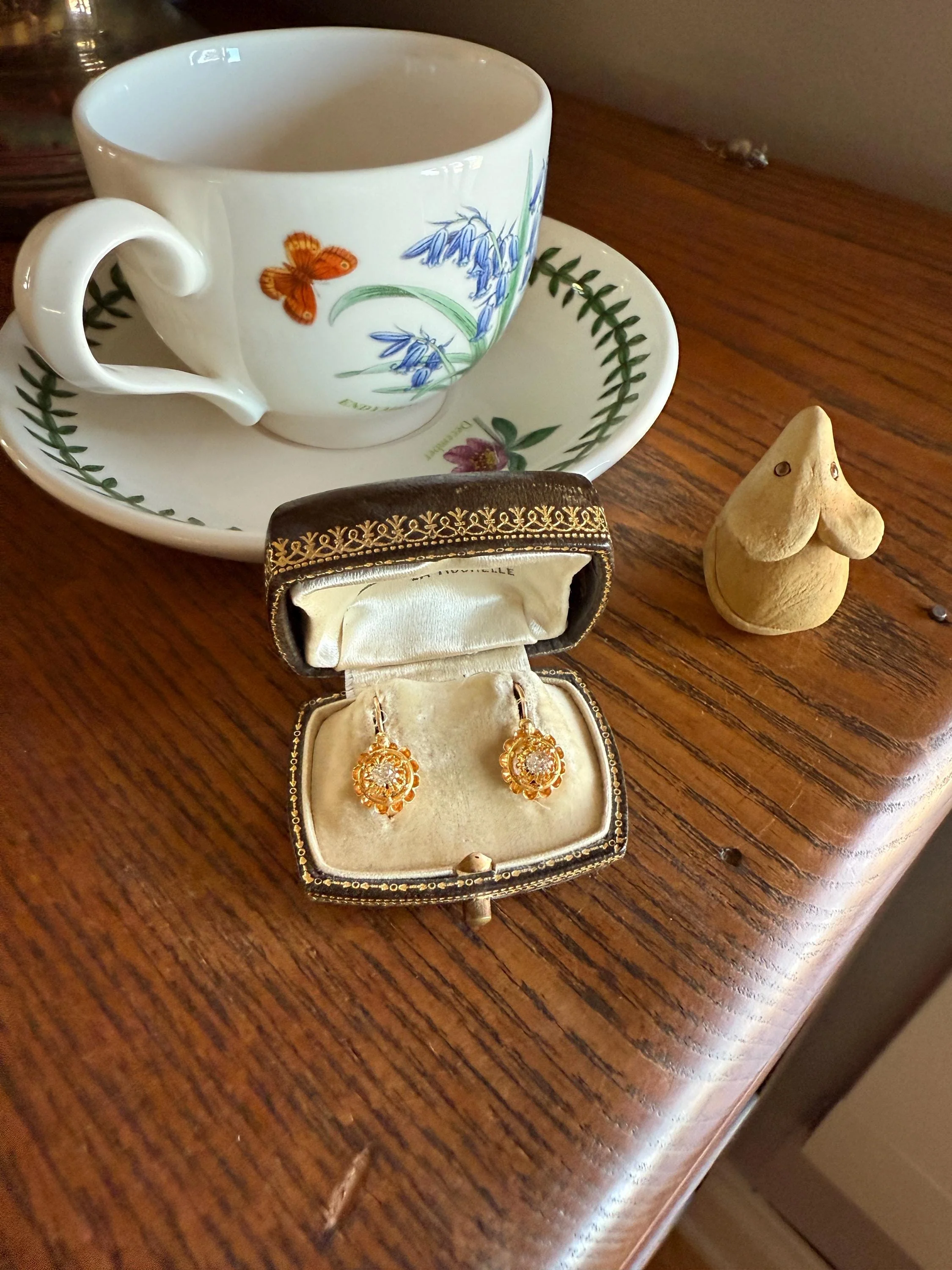 FRENCH Antique Old Mine Cut DiAMOND Buttercup Earrings .4ctw 18k Gold Victorian Dangle Dormeuse Gift Belle Epoque Valentine's Bridal OMC - Image 5
