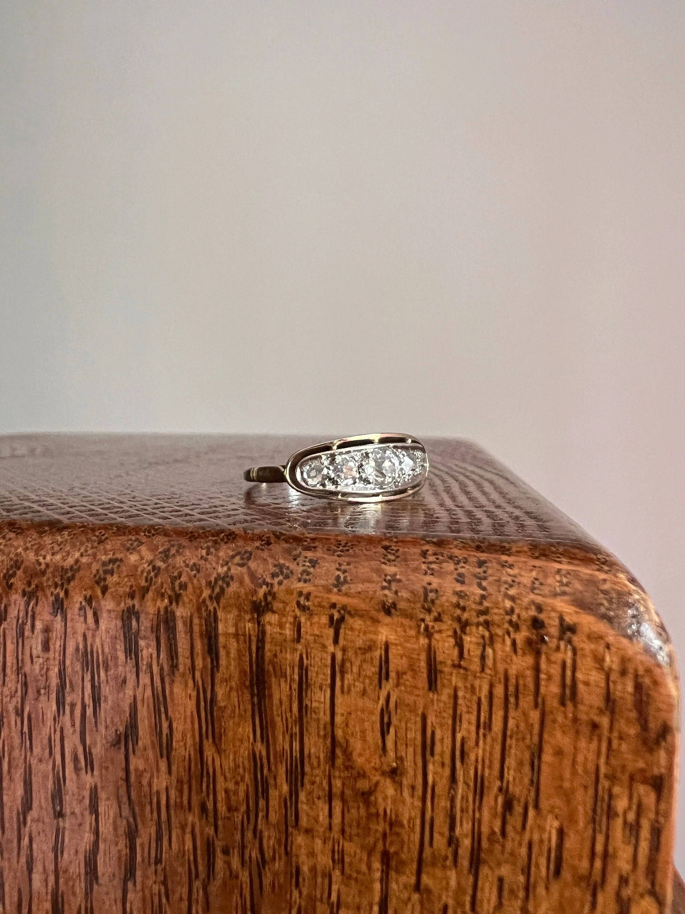 French ANTIQUE 18k White Gold .5 Ctw Old Mine Cut Diamond Five Stone Boat East West Navette Ring Edwardian Belle Epoque Stacker Band Halo Stacking - Image 7
