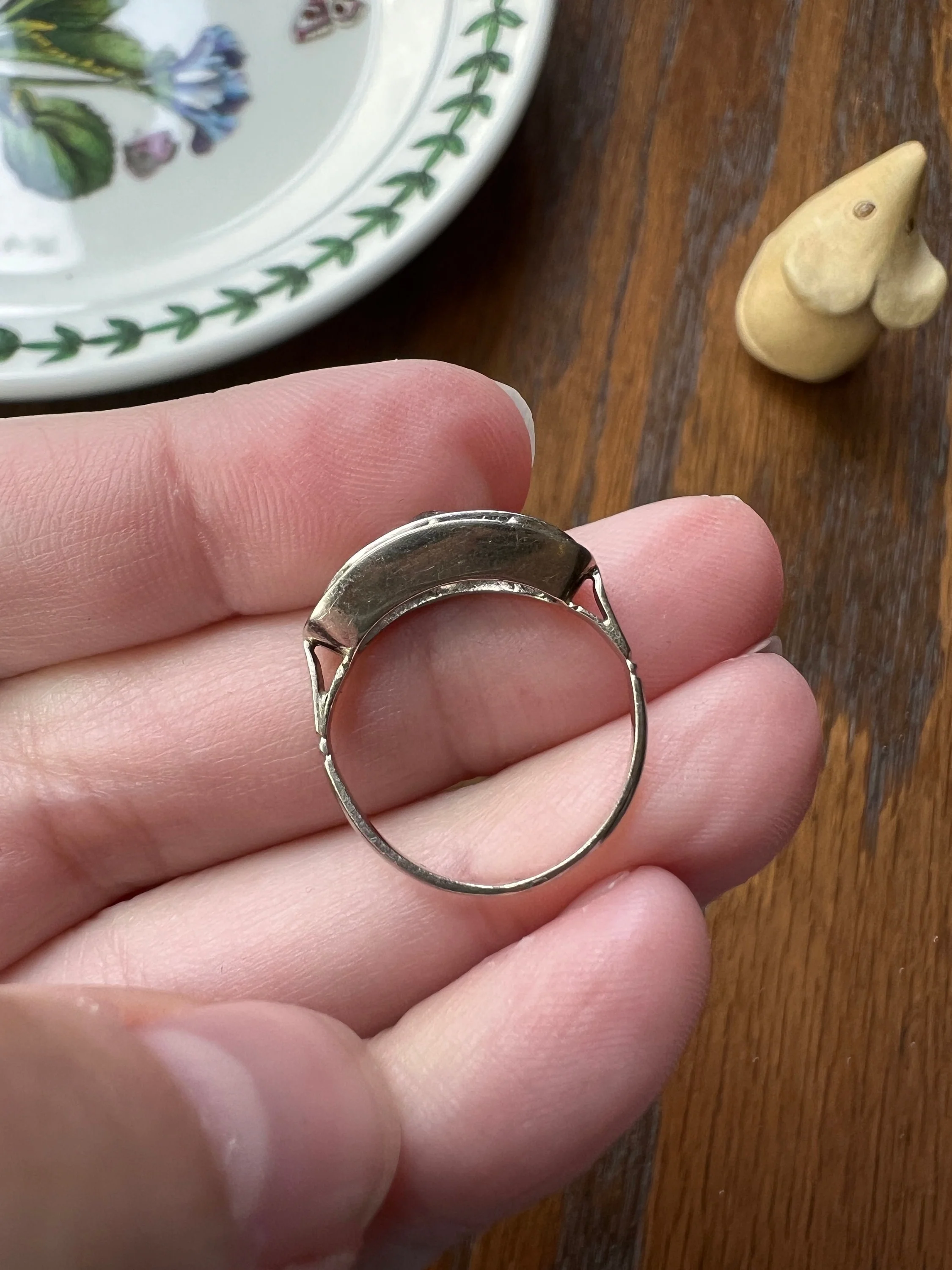 French ANTIQUE 18k White Gold .5 Ctw Old Mine Cut Diamond Five Stone Boat East West Navette Ring Edwardian Belle Epoque Stacker Band Halo Stacking - Image 9