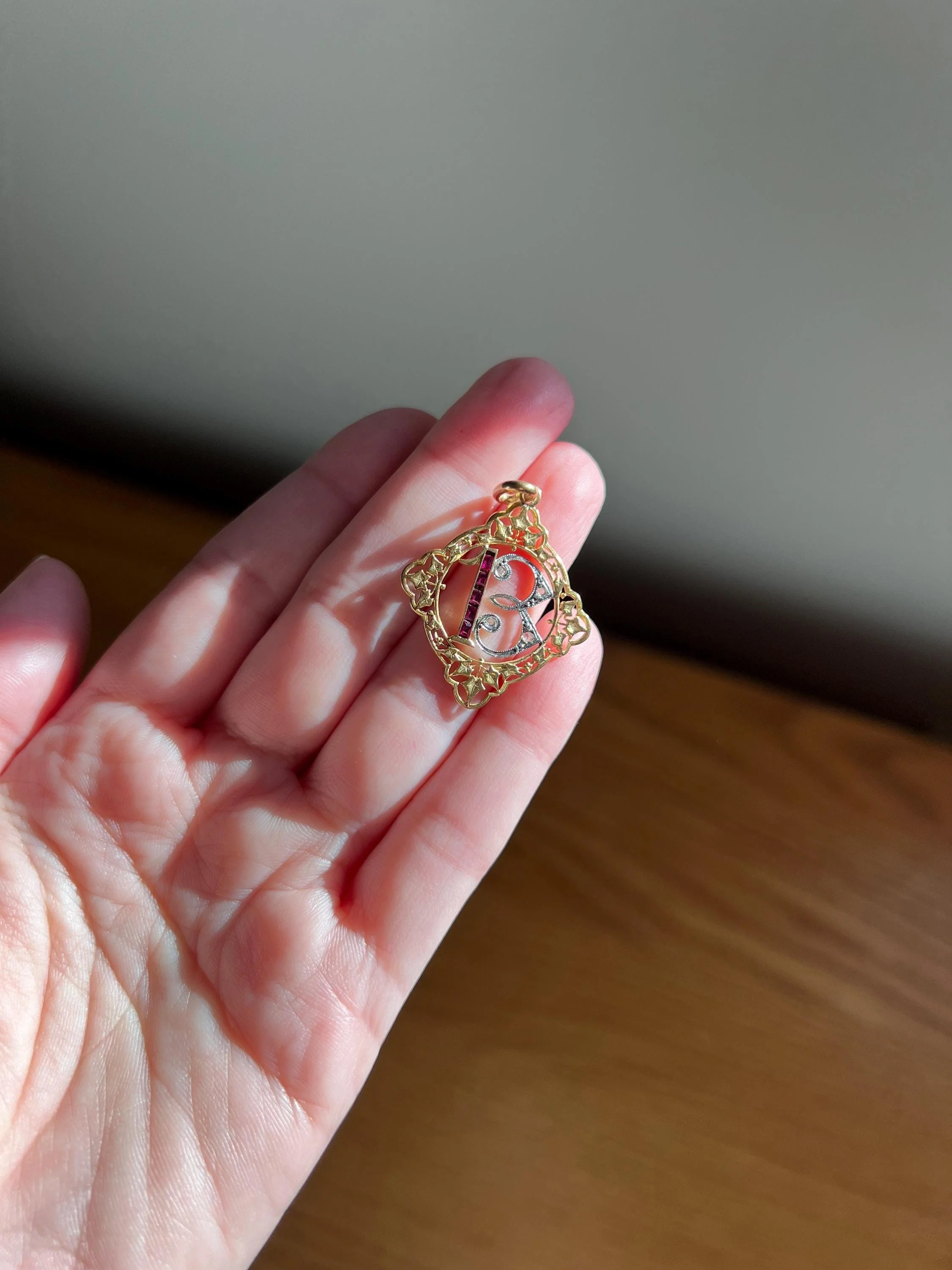FRENCH Antique RUBY Lucky Number # 13 Pendant Rose Cut DIAMOND 18k Gold Belle Epoque Victorian Medal Ivy Thirteen Amulet Love Token Figural - Image 8