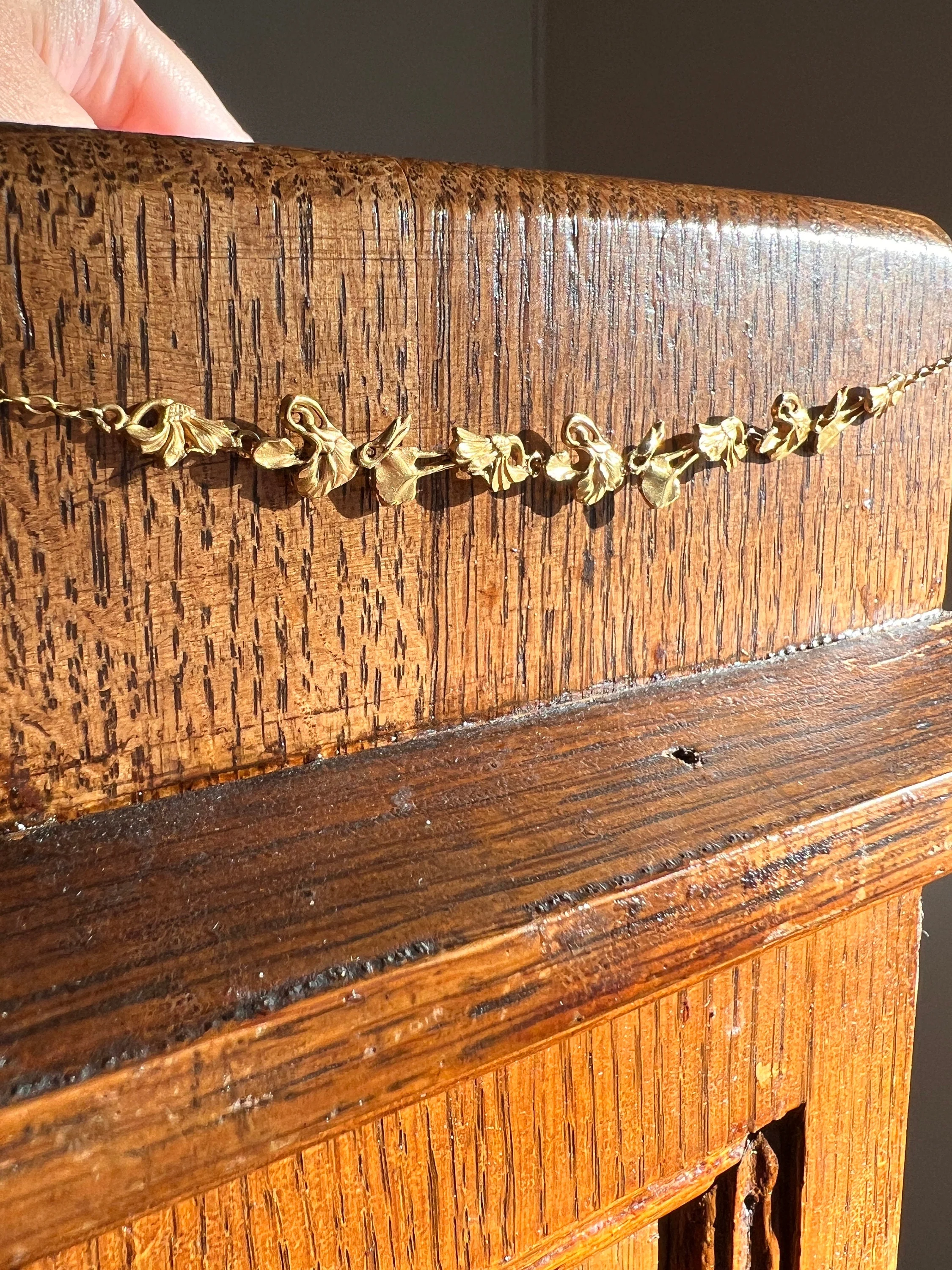 French Art Nouveau FLORAL 18k Gold Garland Necklace 18k Gold Chain Daisy Pansy Violet Belle Epoque - Image 5