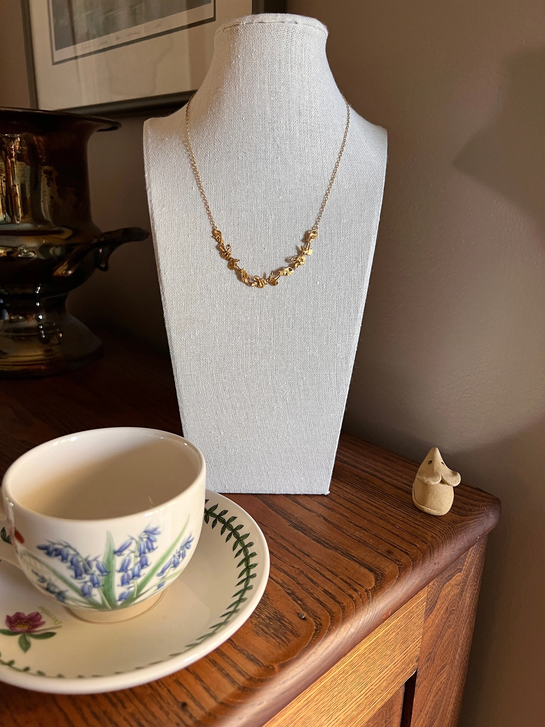 French Art Nouveau FLORAL 18k Gold Garland Necklace 18k Gold Chain Daisy Pansy Violet Belle Epoque - Image 8
