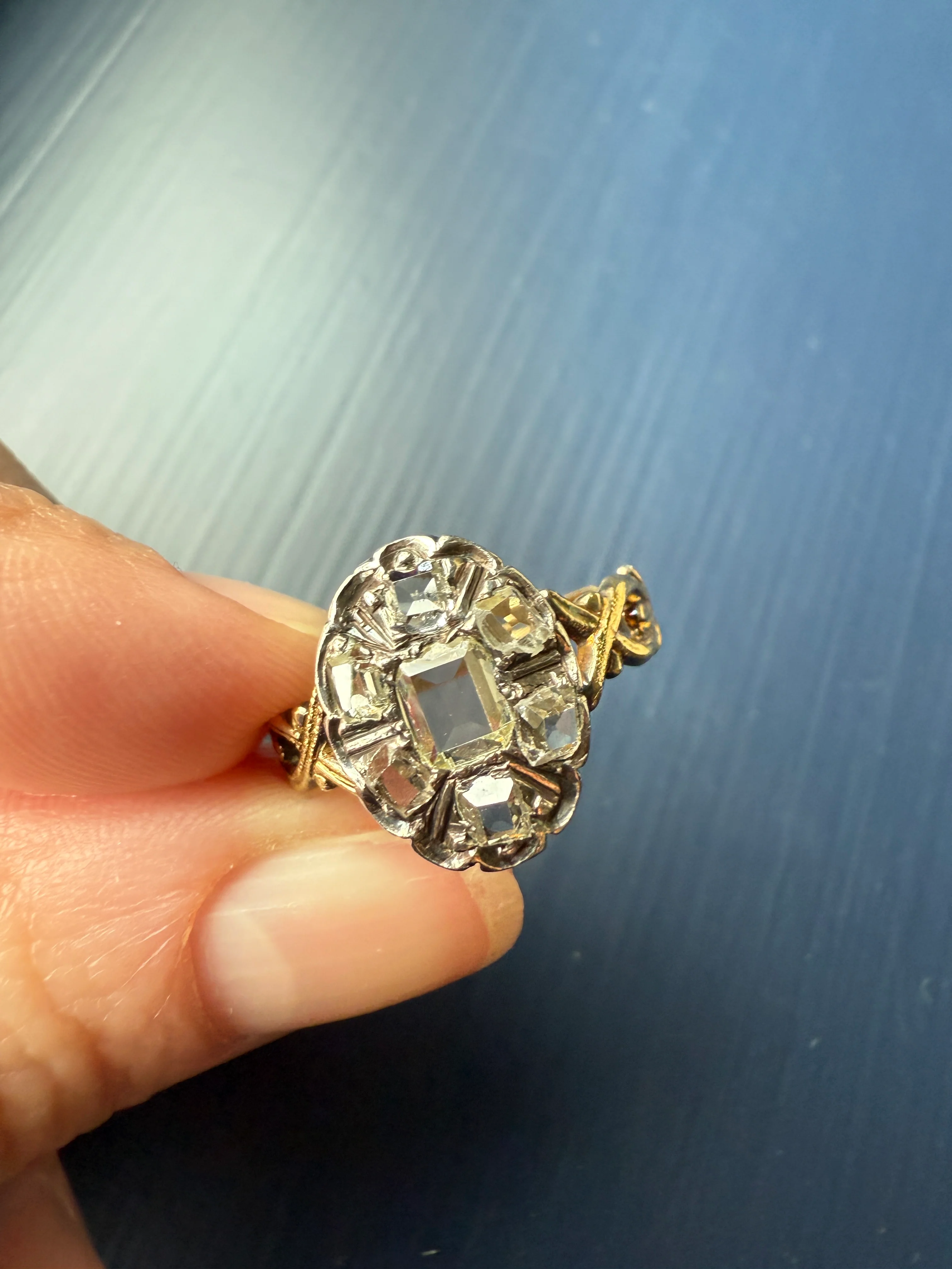French Early Victorian Era Antique Open Back Table Cut DIAMOND Oval Cluster Ring 18k Gold Scarce Romantic Gift 1800s Ornate Band Stacker - Image 15