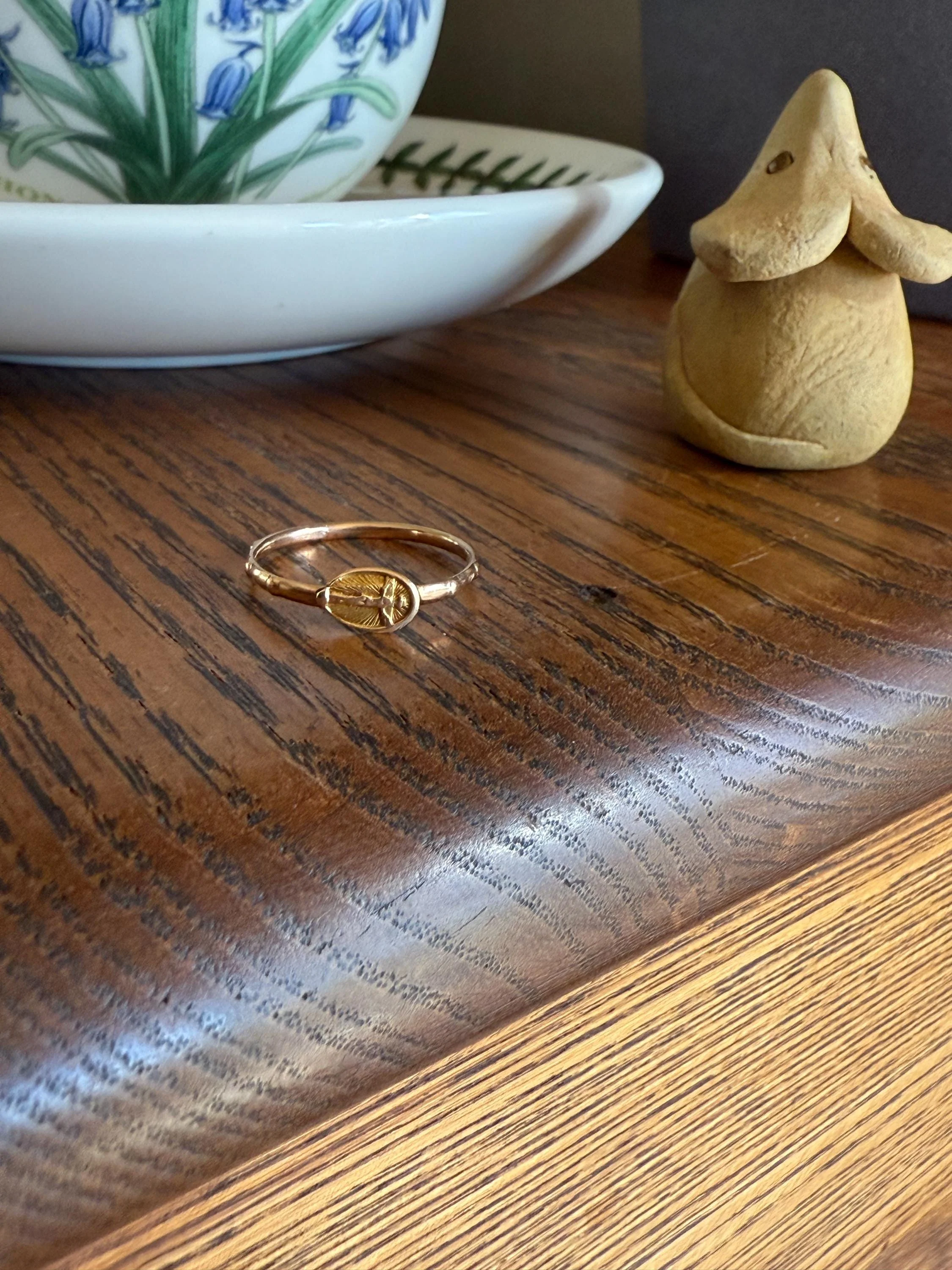 French VICTORiAN Antique ROSARY Ring 18k Gold Cross Riveted Stacker Skinny Band Unique Gift Belle Epoque Religious Minimalist Figural Dainty - Image 12