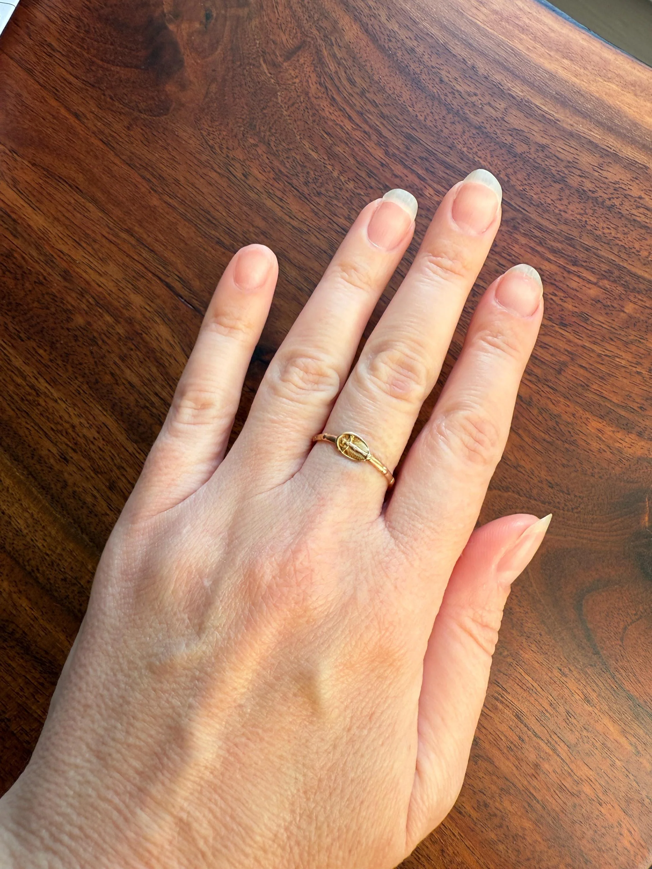 French VICTORiAN Antique ROSARY Ring 18k Gold Cross Riveted Stacker Skinny Band Unique Gift Belle Epoque Religious Minimalist Figural Dainty - Image 4