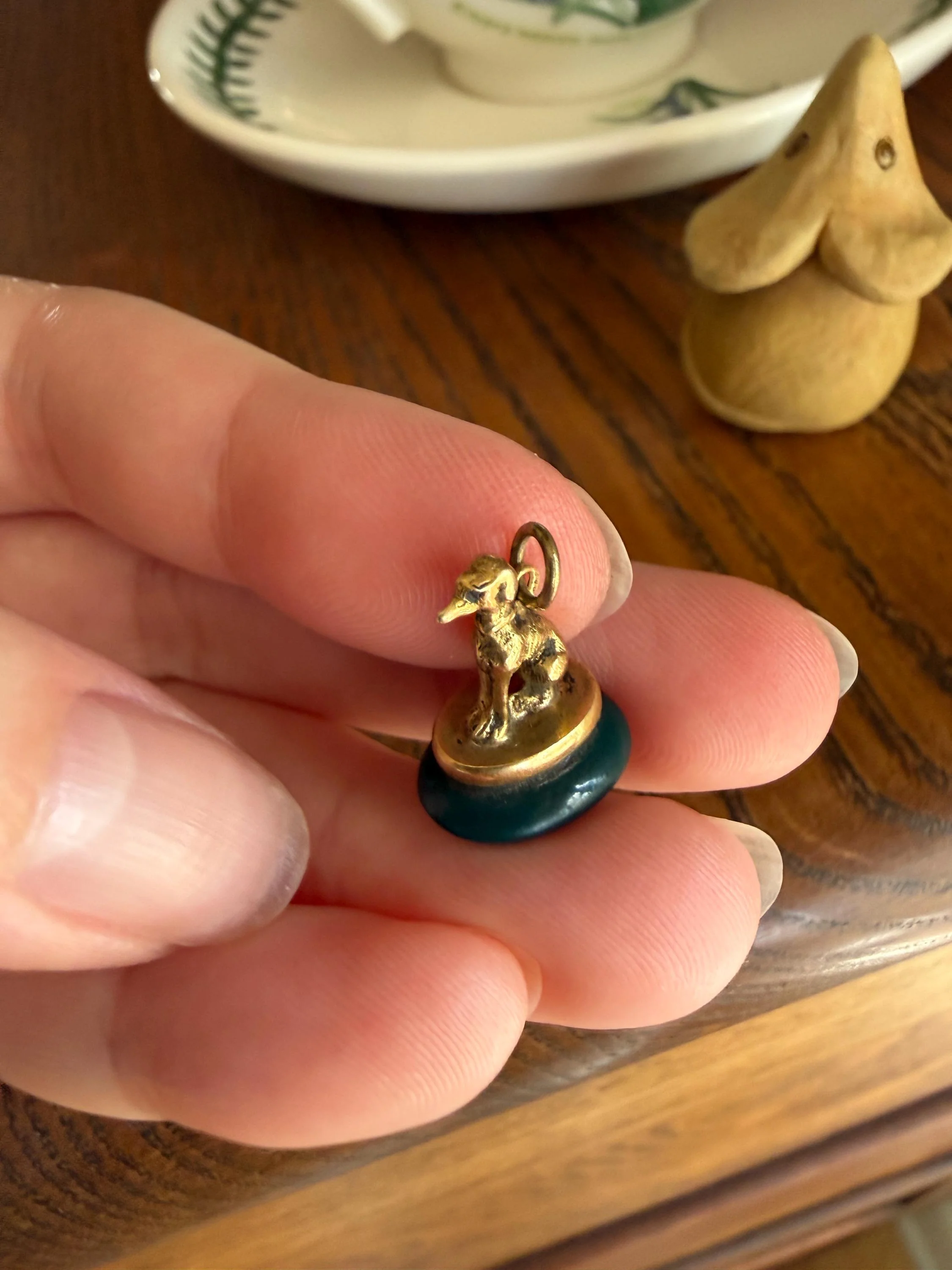 FRENCH ViCTORIAN Dog Watch Fob Pendant 18k Gold Green Bloodstone Intaglio Wax Seal Figural Antique Greyhound Loyalty - Image 10