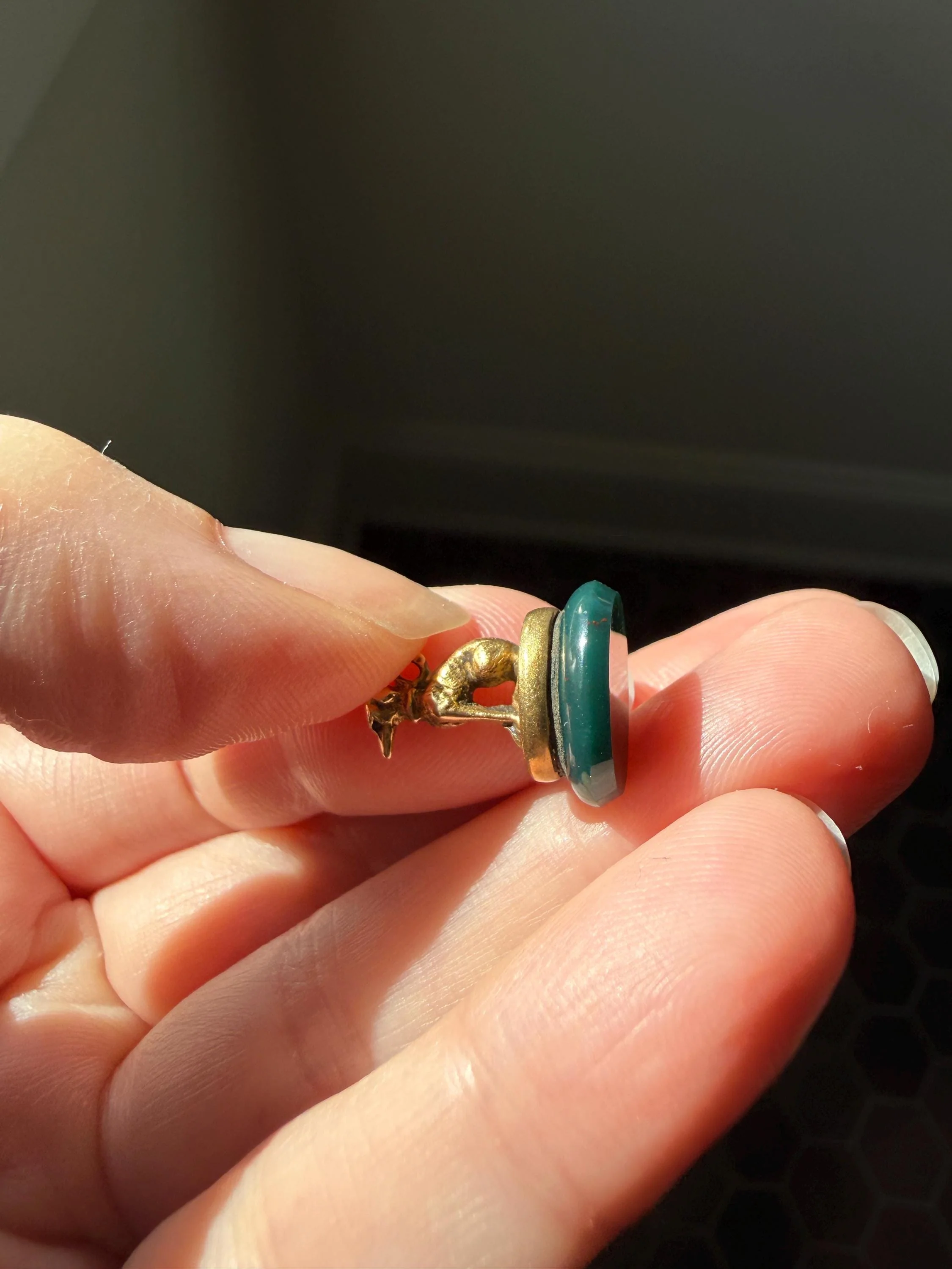 FRENCH ViCTORIAN Dog Watch Fob Pendant 18k Gold Green Bloodstone Intaglio Wax Seal Figural Antique Greyhound Loyalty - Image 11