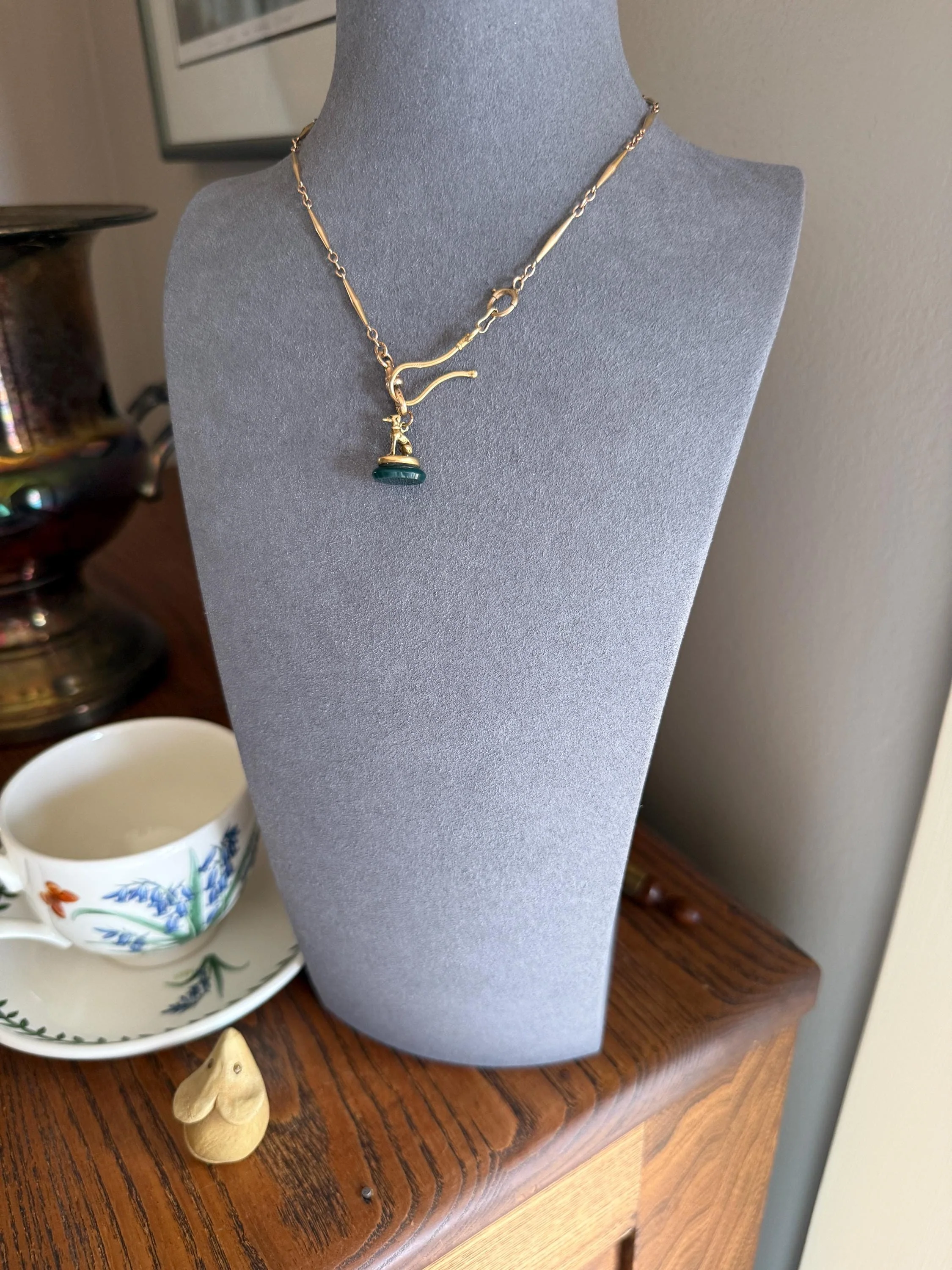FRENCH ViCTORIAN Dog Watch Fob Pendant 18k Gold Green Bloodstone Intaglio Wax Seal Figural Antique Greyhound Loyalty - Image 9
