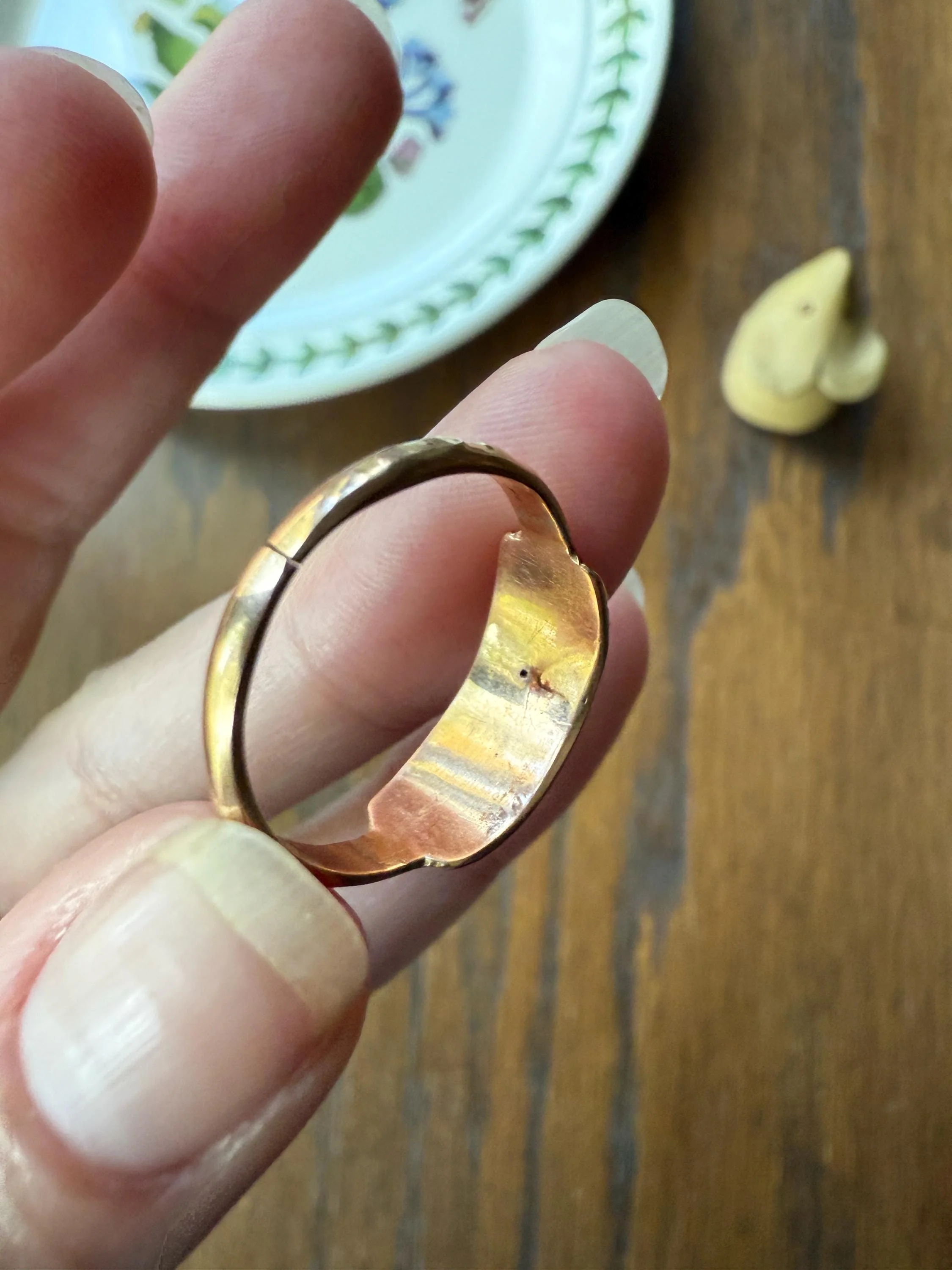 French VICTORIAN Era Antique Ring 18k Gold 3 Virtues Faith Hope Anchor Heart Cross Beveled Stacker Band Belle Epoque Figural - Image 10