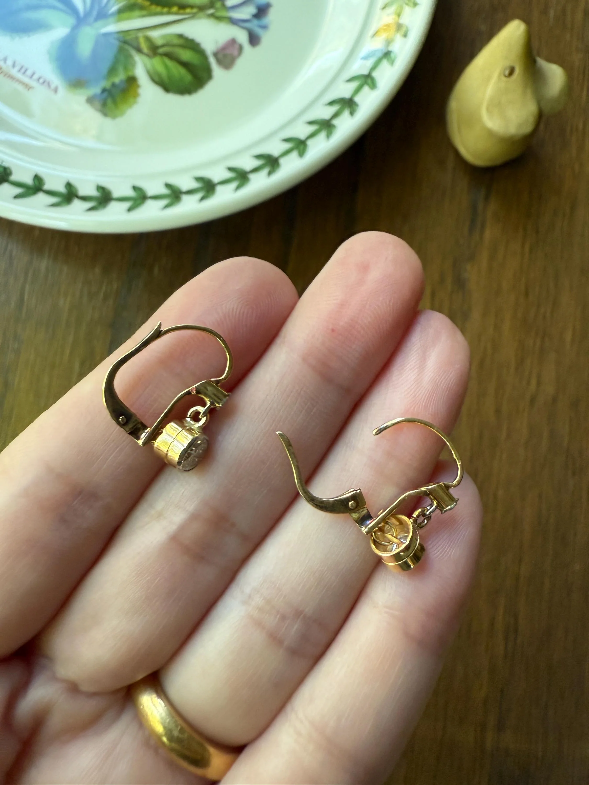 FRENCH Vintage 18k GOLD .75 Carat Tdw Transitional Cut Diamond Earrings Dangle Dormeuse Gift Belle Epoque Bridal Something Old Bezel Set - Image 10