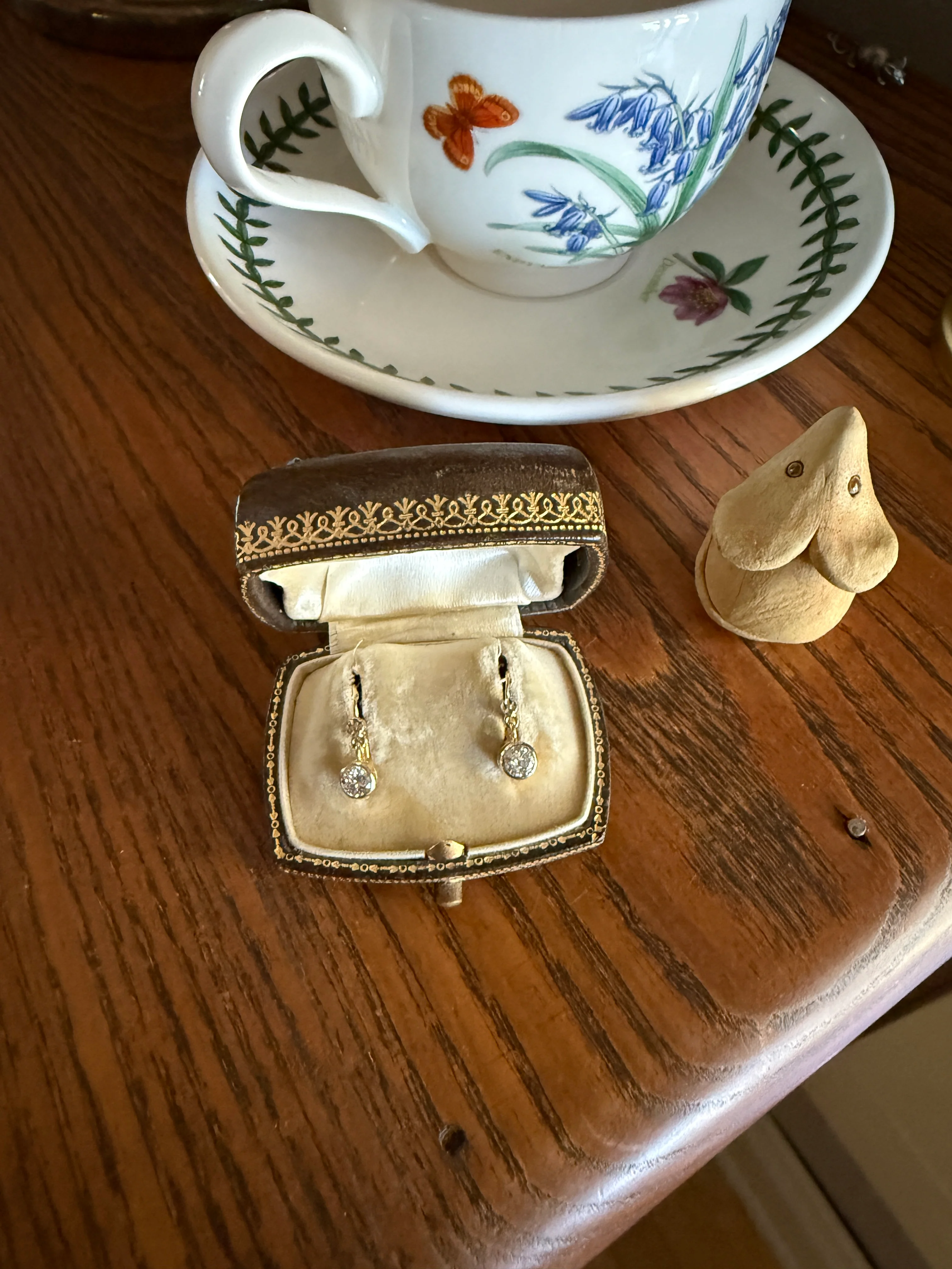 FRENCH Vintage 18k GOLD .75 Carat Tdw Transitional Cut Diamond Earrings Dangle Dormeuse Gift Belle Epoque Bridal Something Old Bezel Set - Image 13