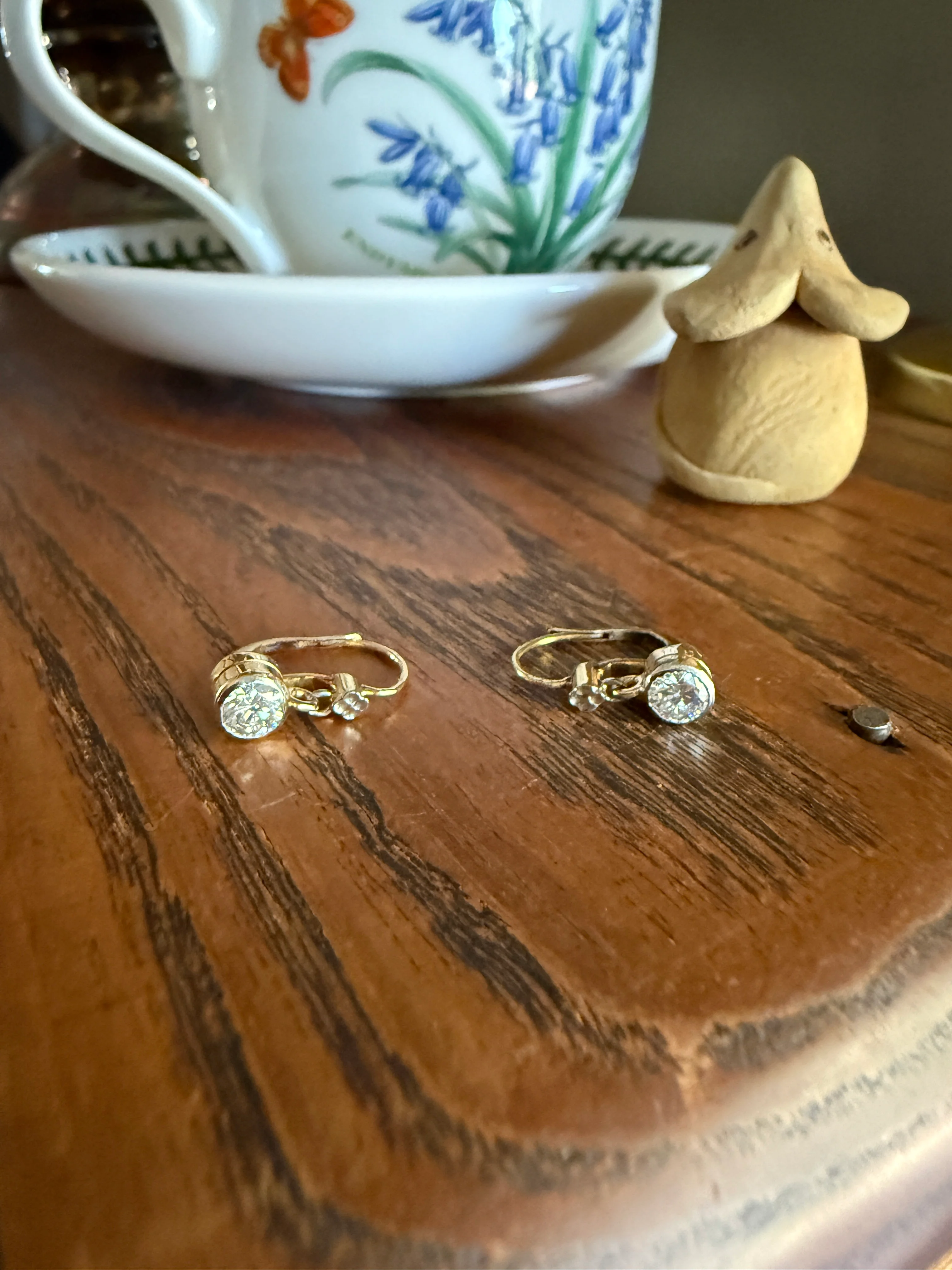 FRENCH Vintage 18k GOLD .75 Carat Tdw Transitional Cut Diamond Earrings Dangle Dormeuse Gift Belle Epoque Bridal Something Old Bezel Set - Image 16