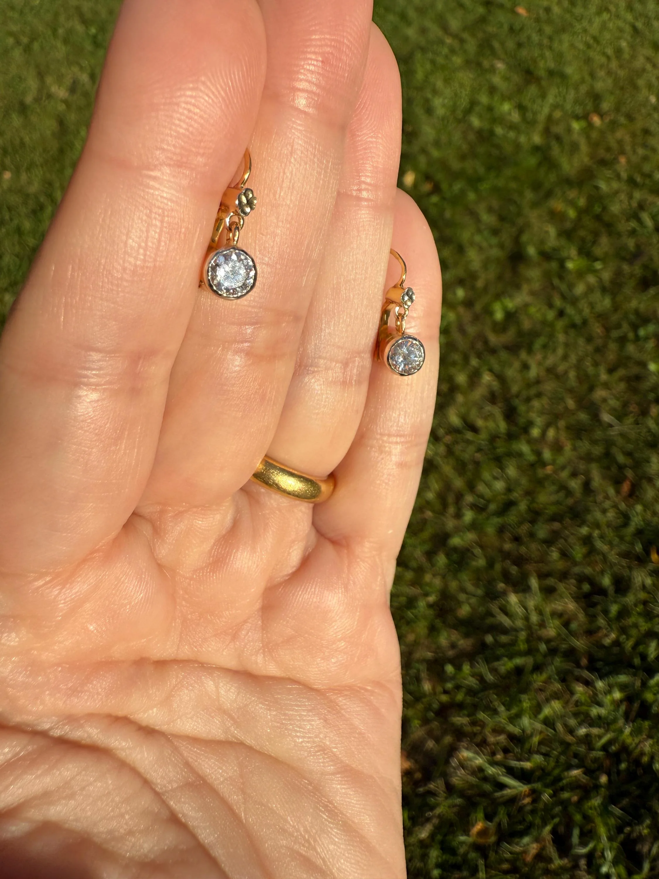 FRENCH Vintage 18k GOLD .75 Carat Tdw Transitional Cut Diamond Earrings Dangle Dormeuse Gift Belle Epoque Bridal Something Old Bezel Set - Image 7