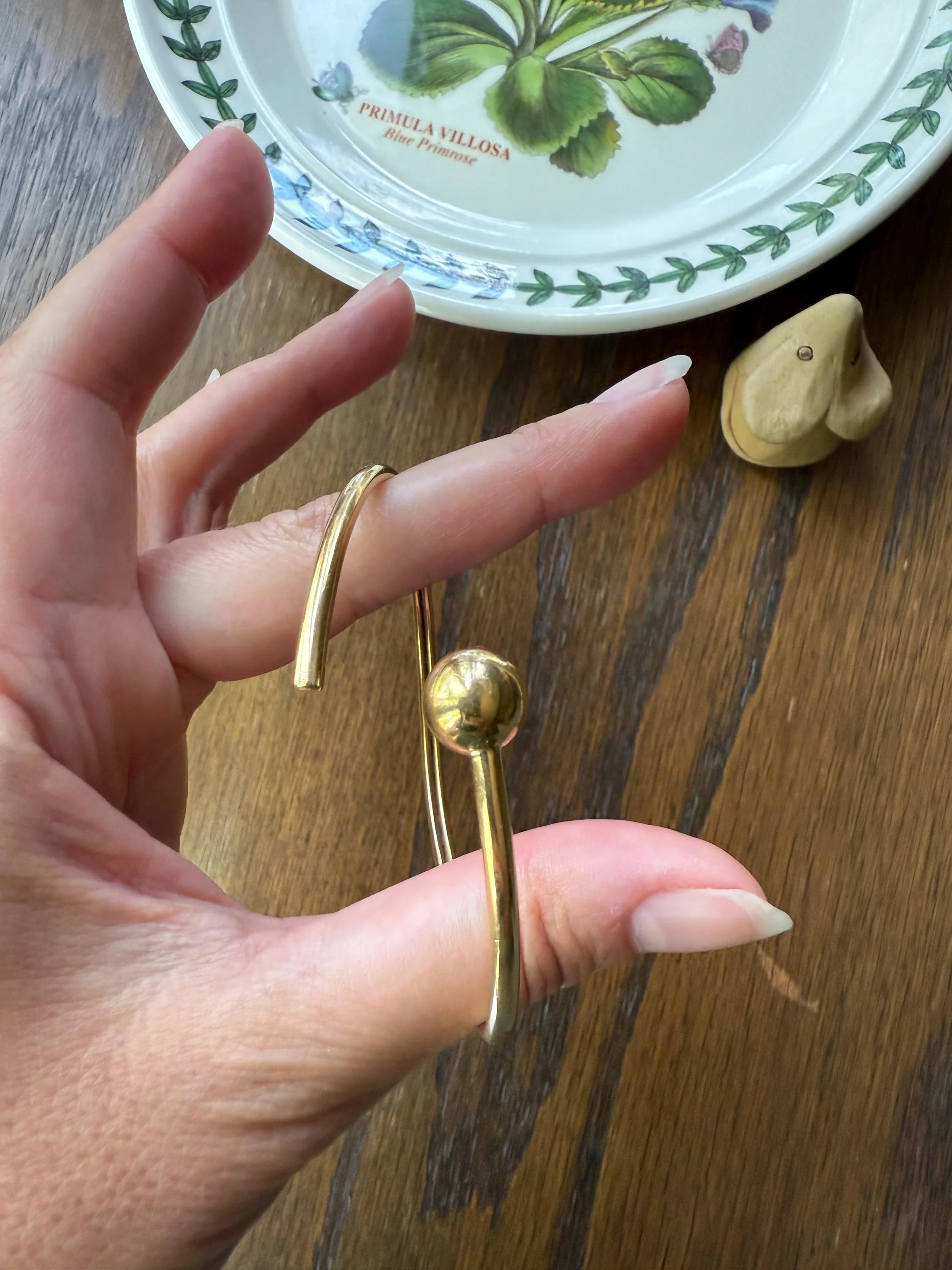 French Vintage 18k Gold BALL Rivet Sphere Tension Bangle Minimalist Wriststack Line Geometric Tube - Image 3