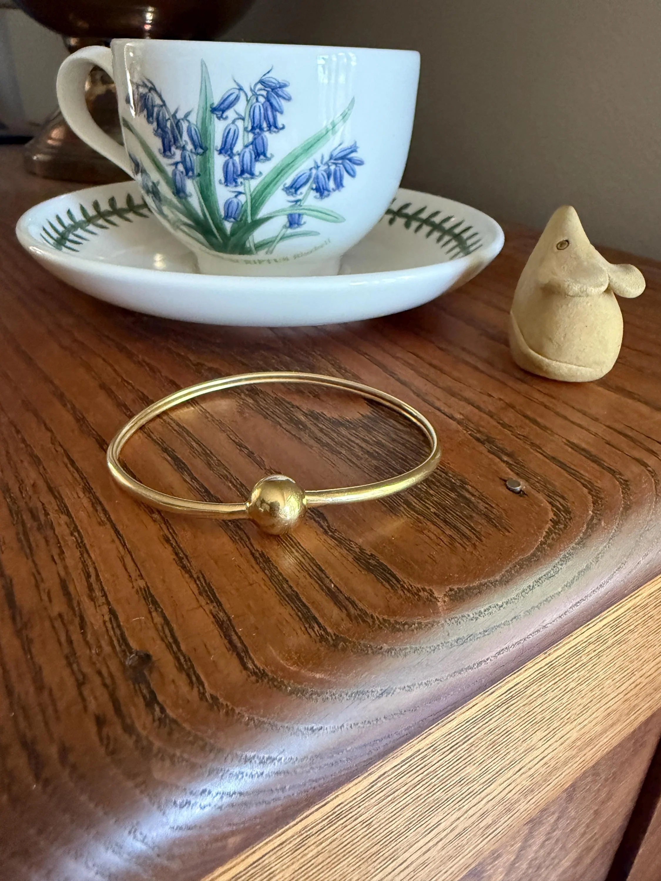 French Vintage 18k Gold BALL Rivet Sphere Tension Bangle Minimalist Wriststack Line Geometric Tube - Image 5