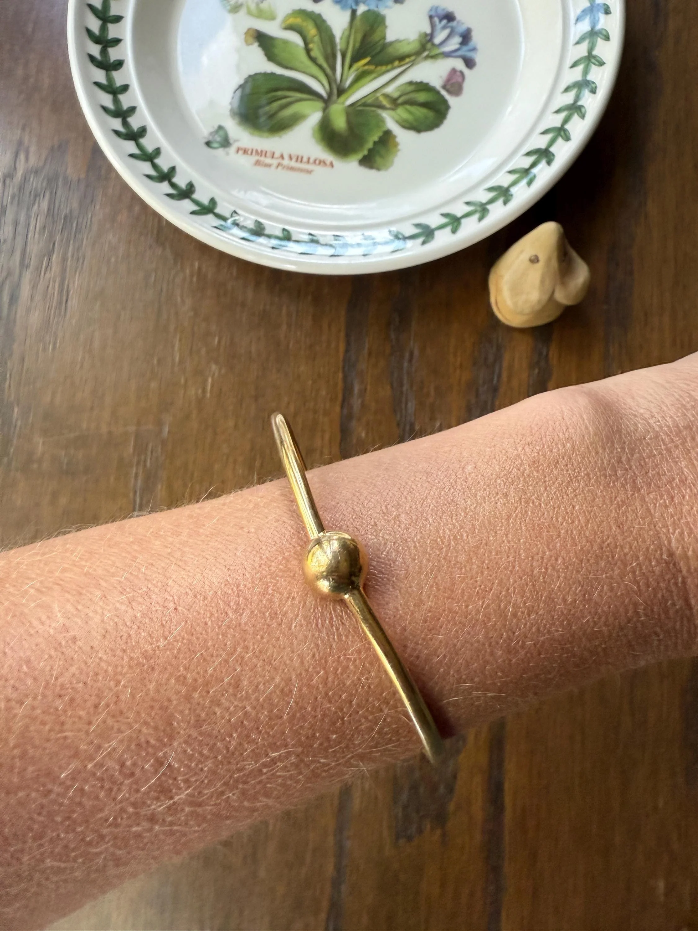 French Vintage 18k Gold BALL Rivet Sphere Tension Bangle Minimalist Wriststack Line Geometric Tube - Image 6