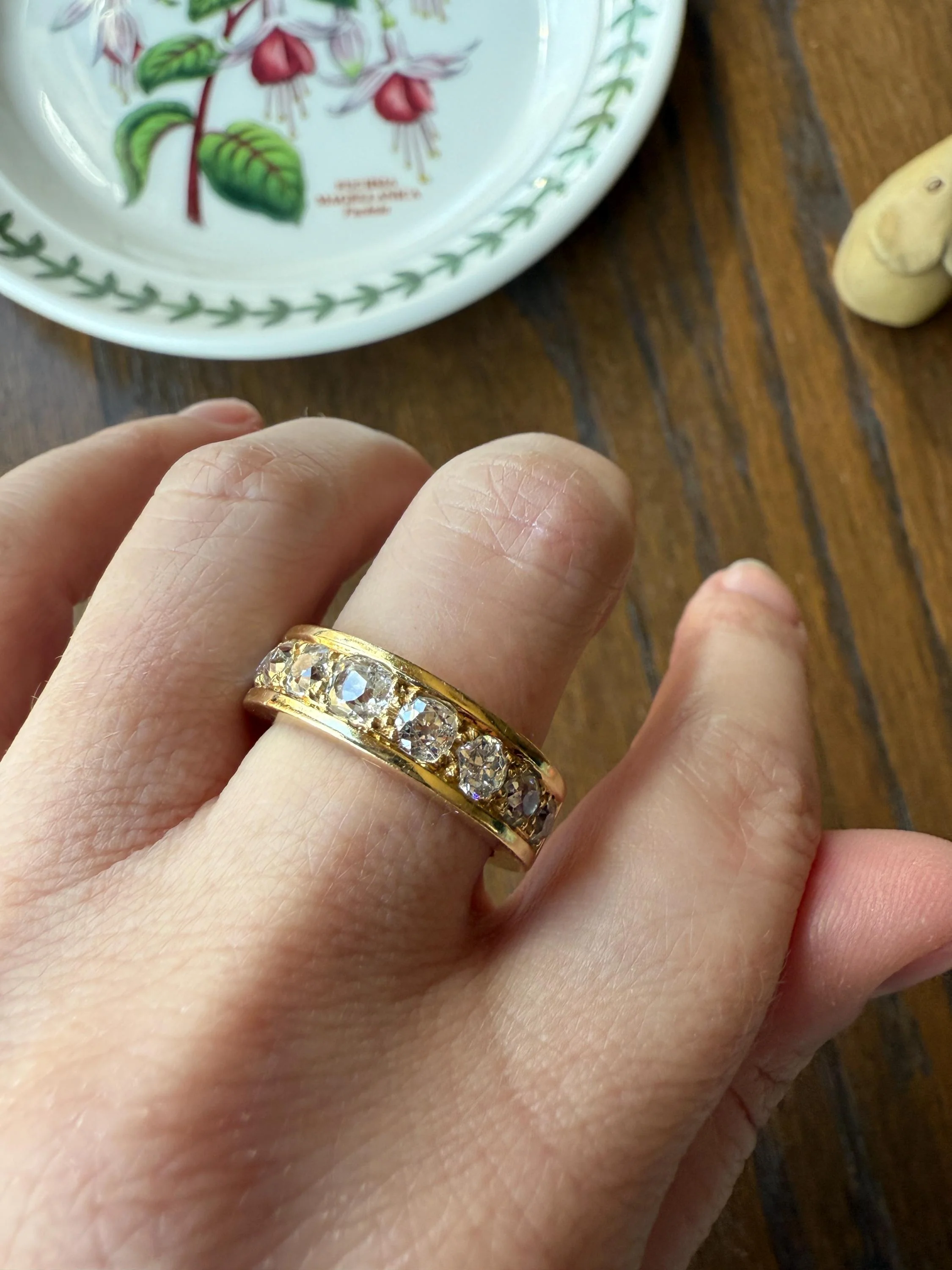 French Vintage 2 Carats Nine Stone Band Chunky Half Hoop Ring Antique Old Mine Cut DIAMOND 8.9g 18k Gold Solid Stacker Heavy Cigar 2Ctw OMC - Image 10