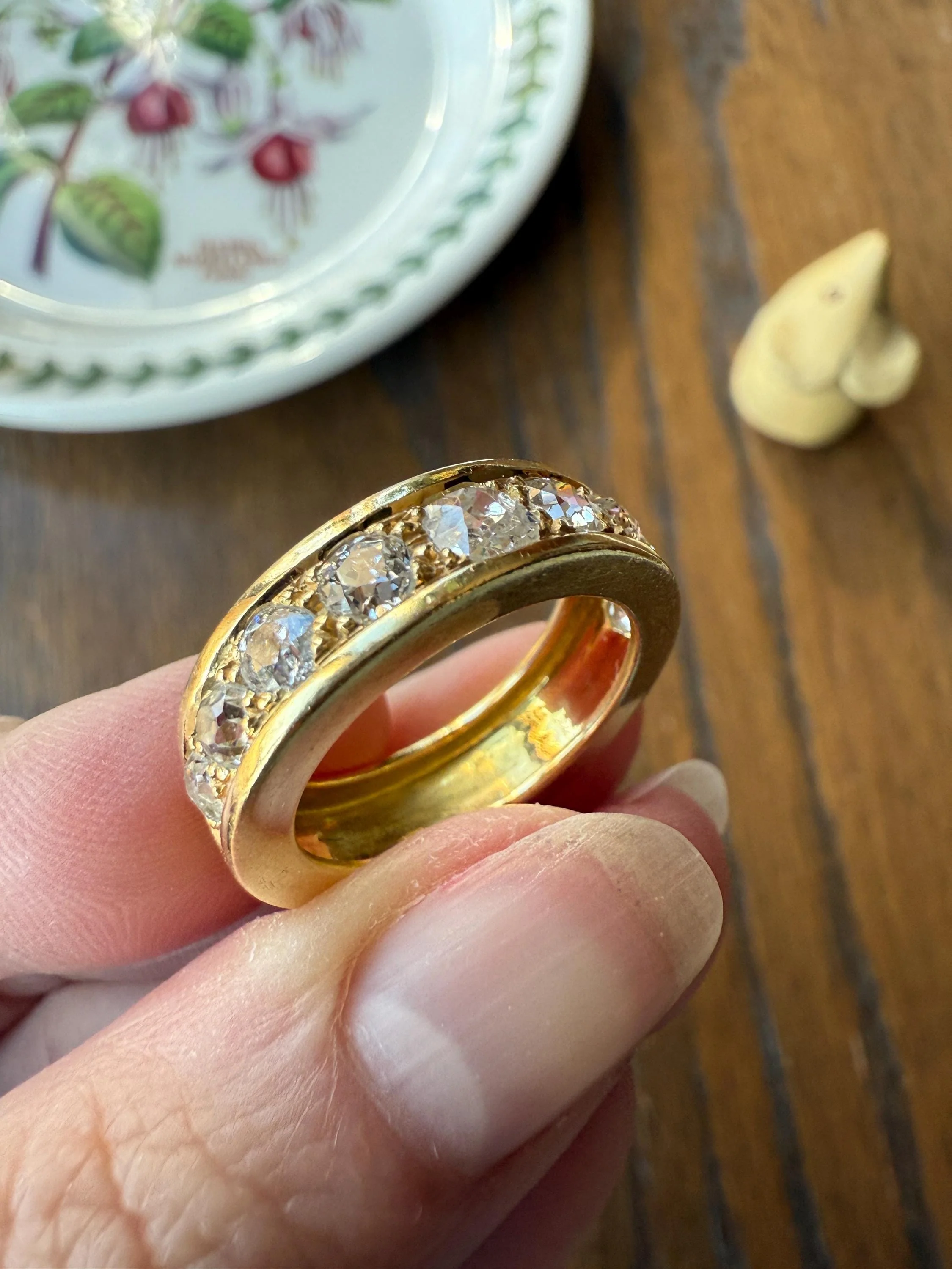 French Vintage 2 Carats Nine Stone Band Chunky Half Hoop Ring Antique Old Mine Cut DIAMOND 8.9g 18k Gold Solid Stacker Heavy Cigar 2Ctw OMC - Image 13