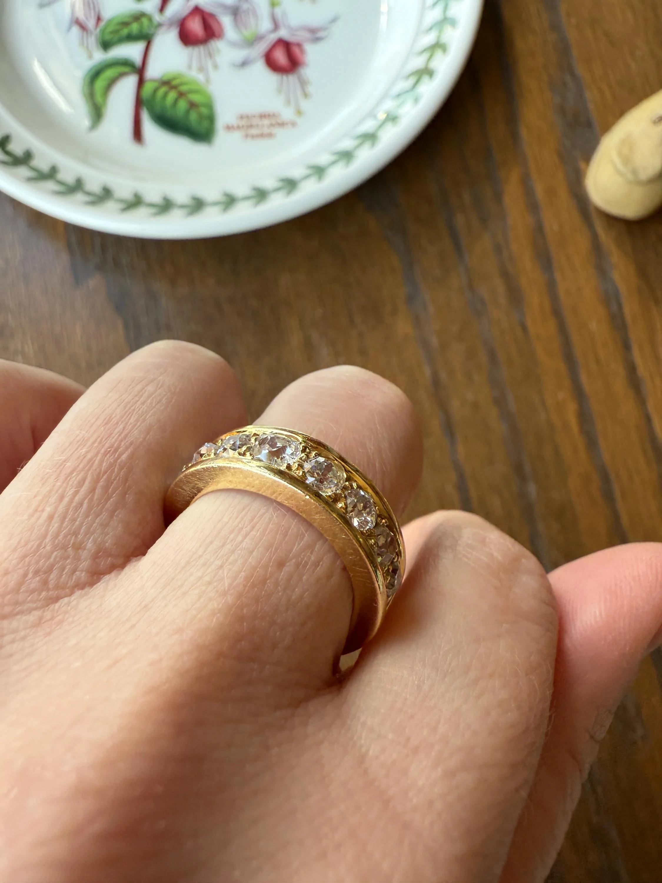 French Vintage 2 Carats Nine Stone Band Chunky Half Hoop Ring Antique Old Mine Cut DIAMOND 8.9g 18k Gold Solid Stacker Heavy Cigar 2Ctw OMC - Image 16