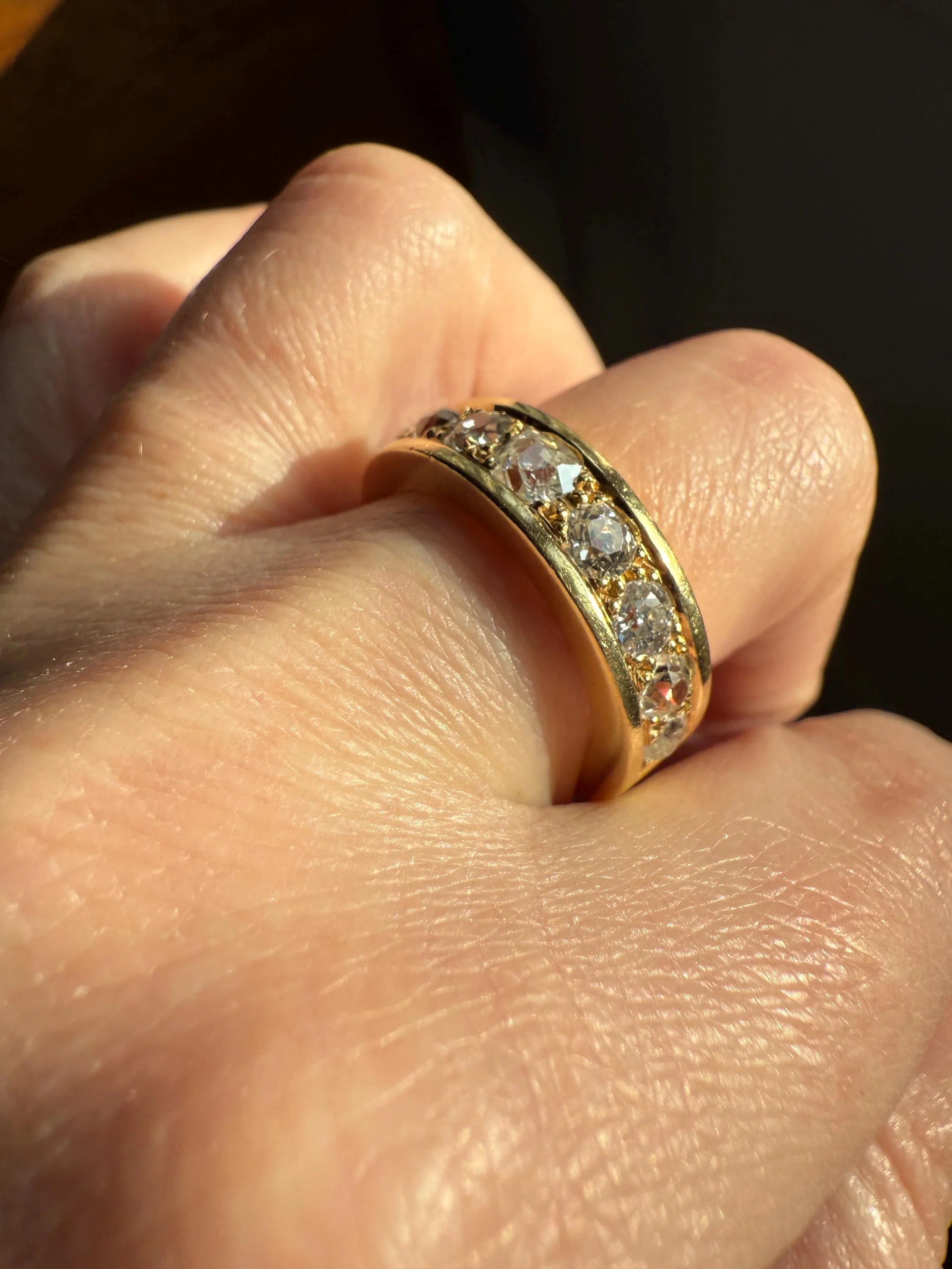 French Vintage 2 Carats Nine Stone Band Chunky Half Hoop Ring Antique Old Mine Cut DIAMOND 8.9g 18k Gold Solid Stacker Heavy Cigar 2Ctw OMC - Image 17