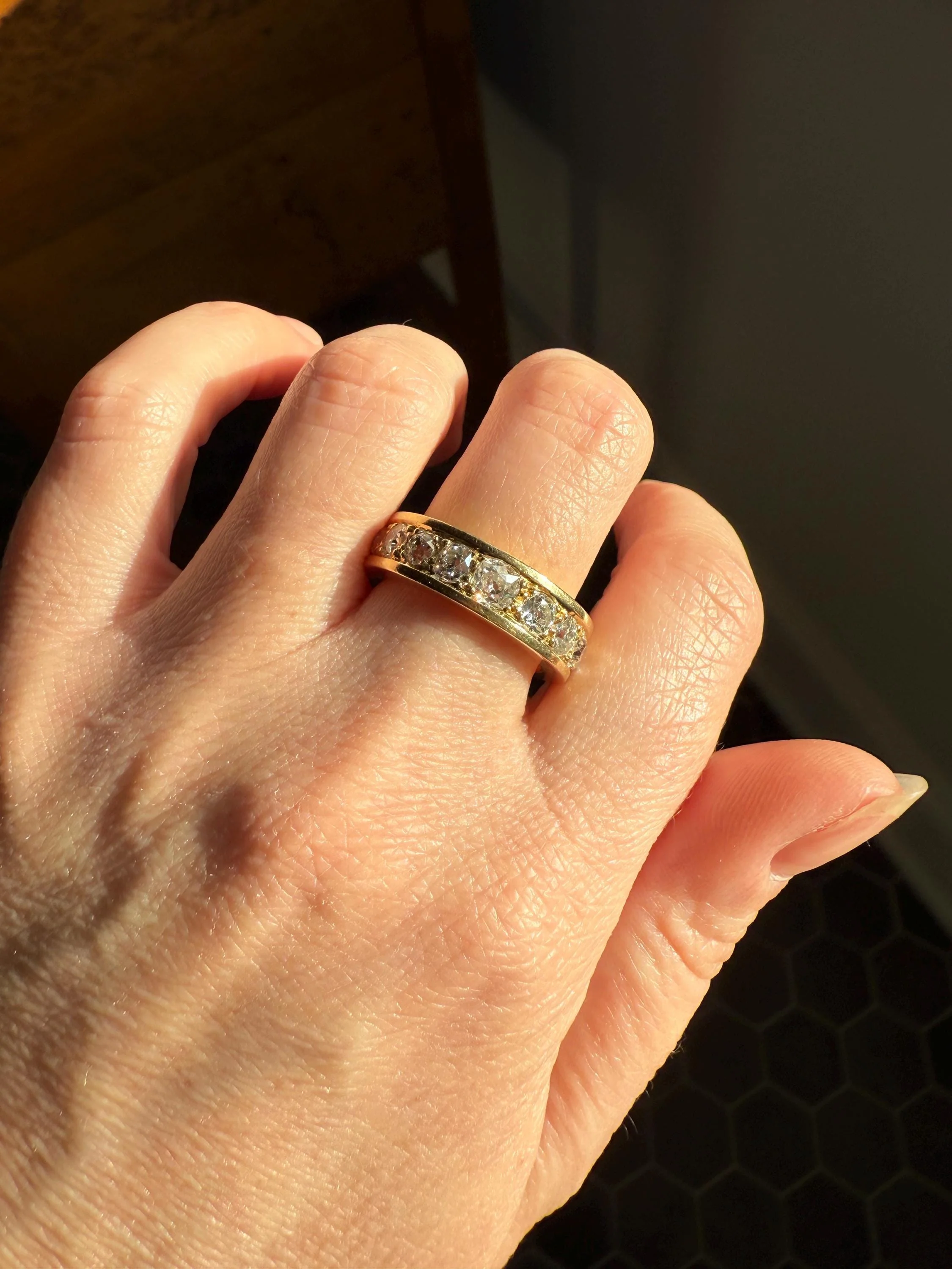 French Vintage 2 Carats Nine Stone Band Chunky Half Hoop Ring Antique Old Mine Cut DIAMOND 8.9g 18k Gold Solid Stacker Heavy Cigar 2Ctw OMC - Image 18
