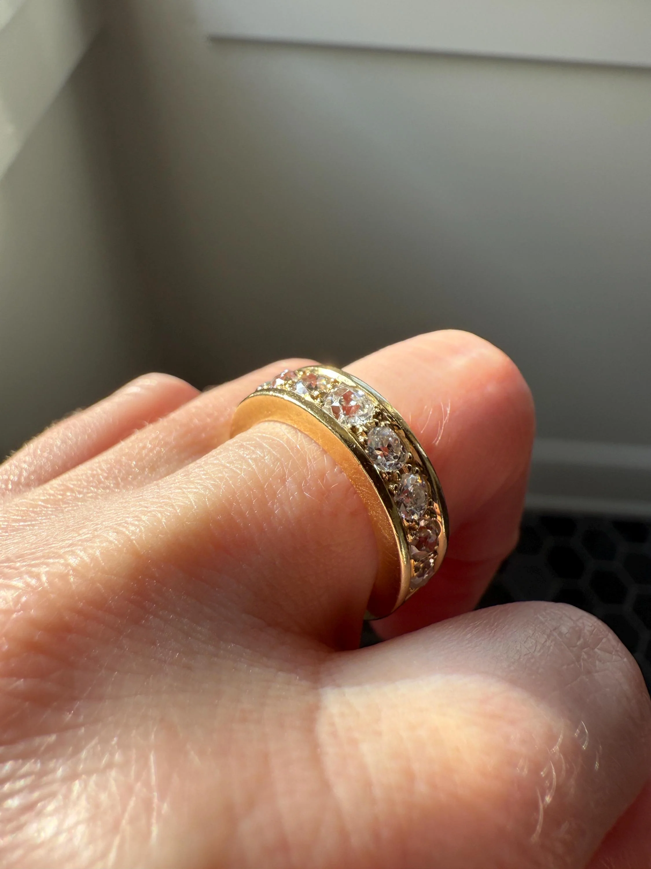 French Vintage 2 Carats Nine Stone Band Chunky Half Hoop Ring Antique Old Mine Cut DIAMOND 8.9g 18k Gold Solid Stacker Heavy Cigar 2Ctw OMC - Image 2