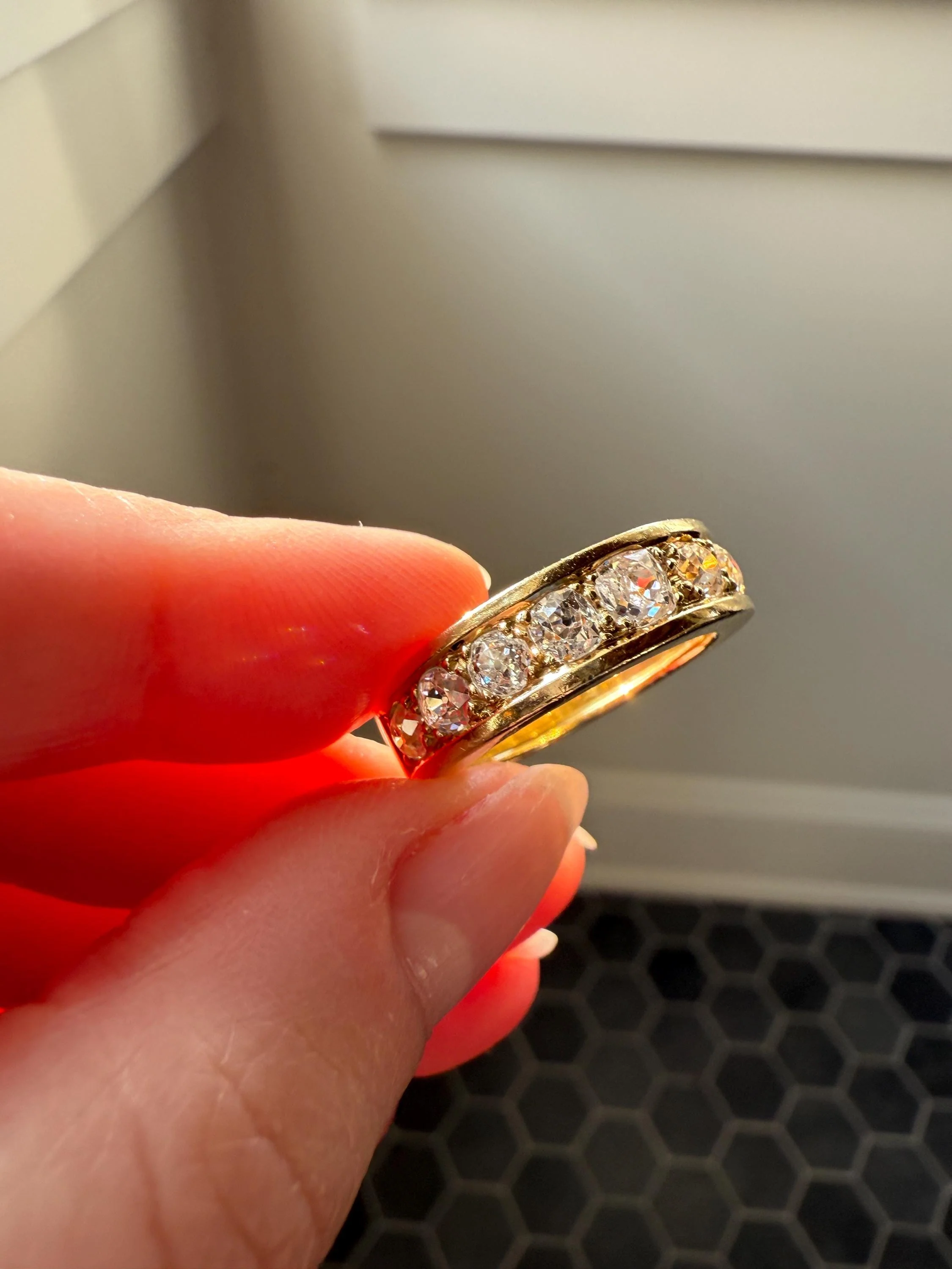 French Vintage 2 Carats Nine Stone Band Chunky Half Hoop Ring Antique Old Mine Cut DIAMOND 8.9g 18k Gold Solid Stacker Heavy Cigar 2Ctw OMC - Image 7