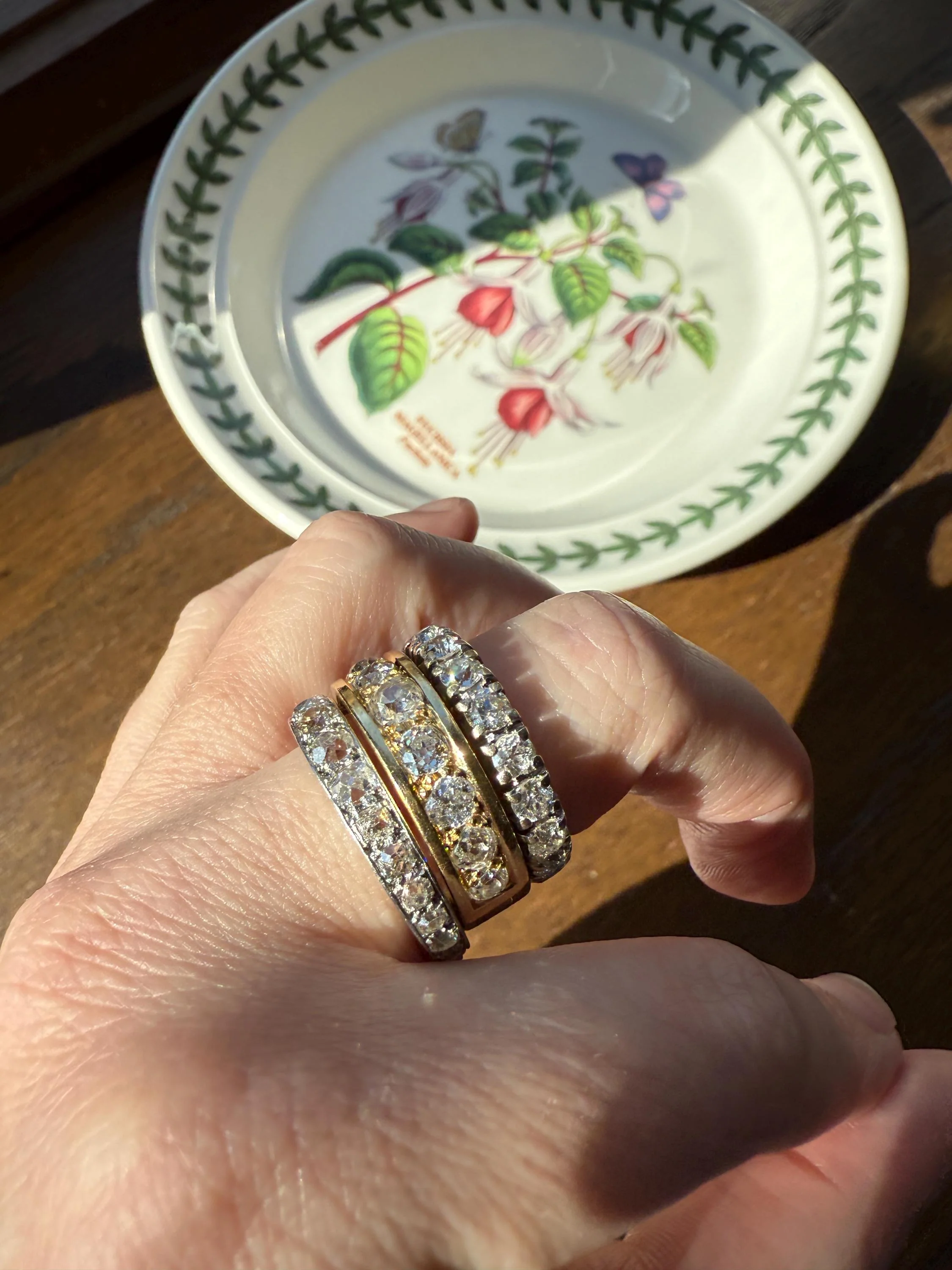 French Vintage 2 Carats Nine Stone Band Chunky Half Hoop Ring Antique Old Mine Cut DIAMOND 8.9g 18k Gold Solid Stacker Heavy Cigar 2Ctw OMC - Image 8