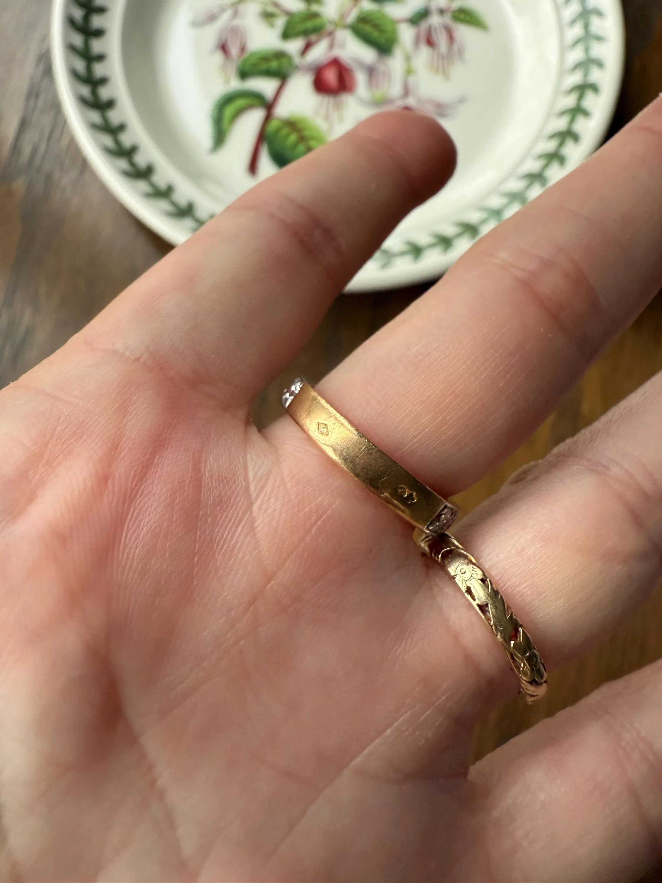 French Vintage Almost Eternity Thirteen (13) 1.8 Carat Tdw Transitional Cut Diamond Wedding Cigar Band Ring 3/4 Hoop 18k Gold Platinum Stacker Half Hoop - Image 17