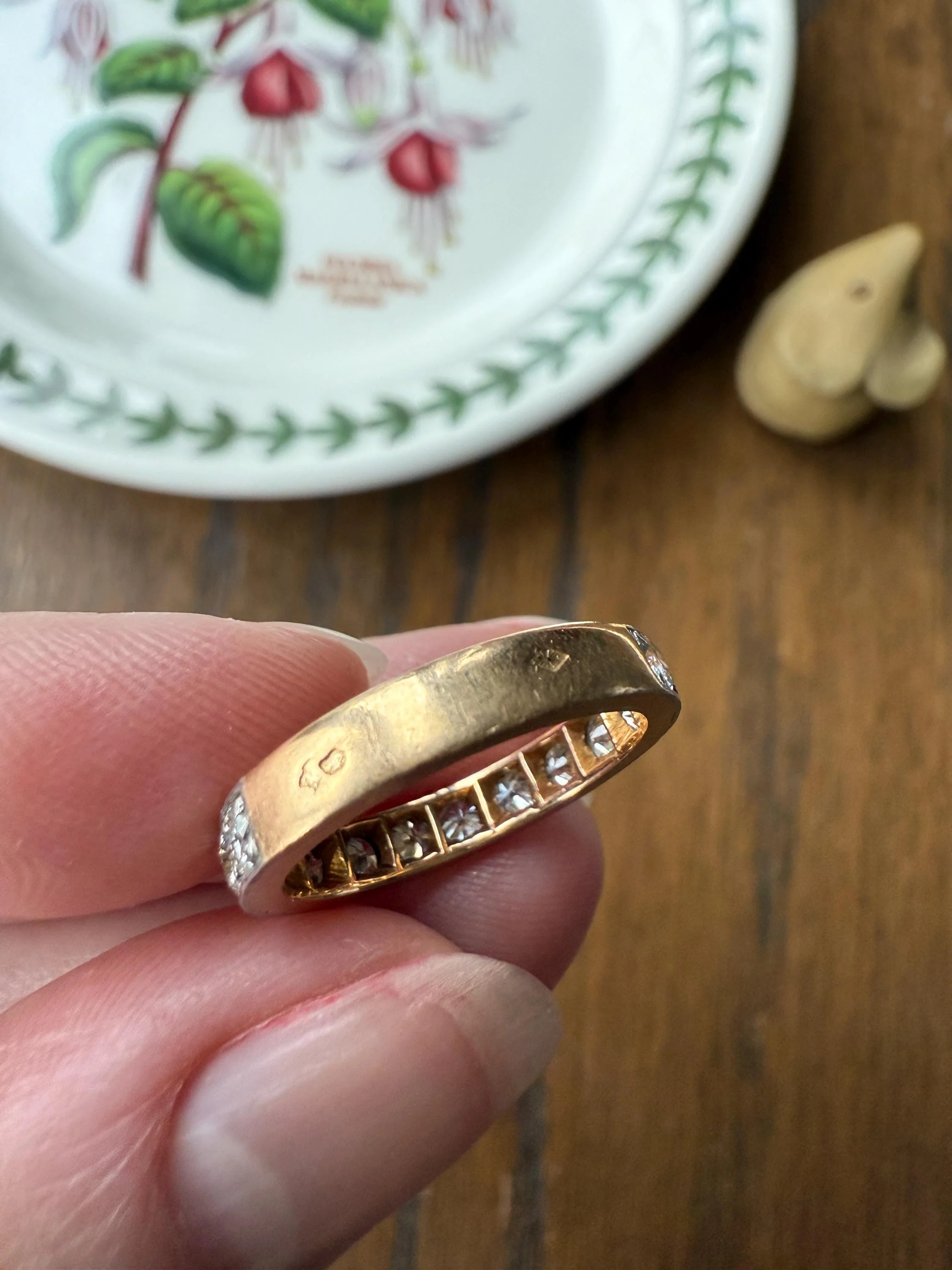 French Vintage Almost Eternity Thirteen (13) 1.8 Carat Tdw Transitional Cut Diamond Wedding Cigar Band Ring 3/4 Hoop 18k Gold Platinum Stacker Half Hoop - Image 19