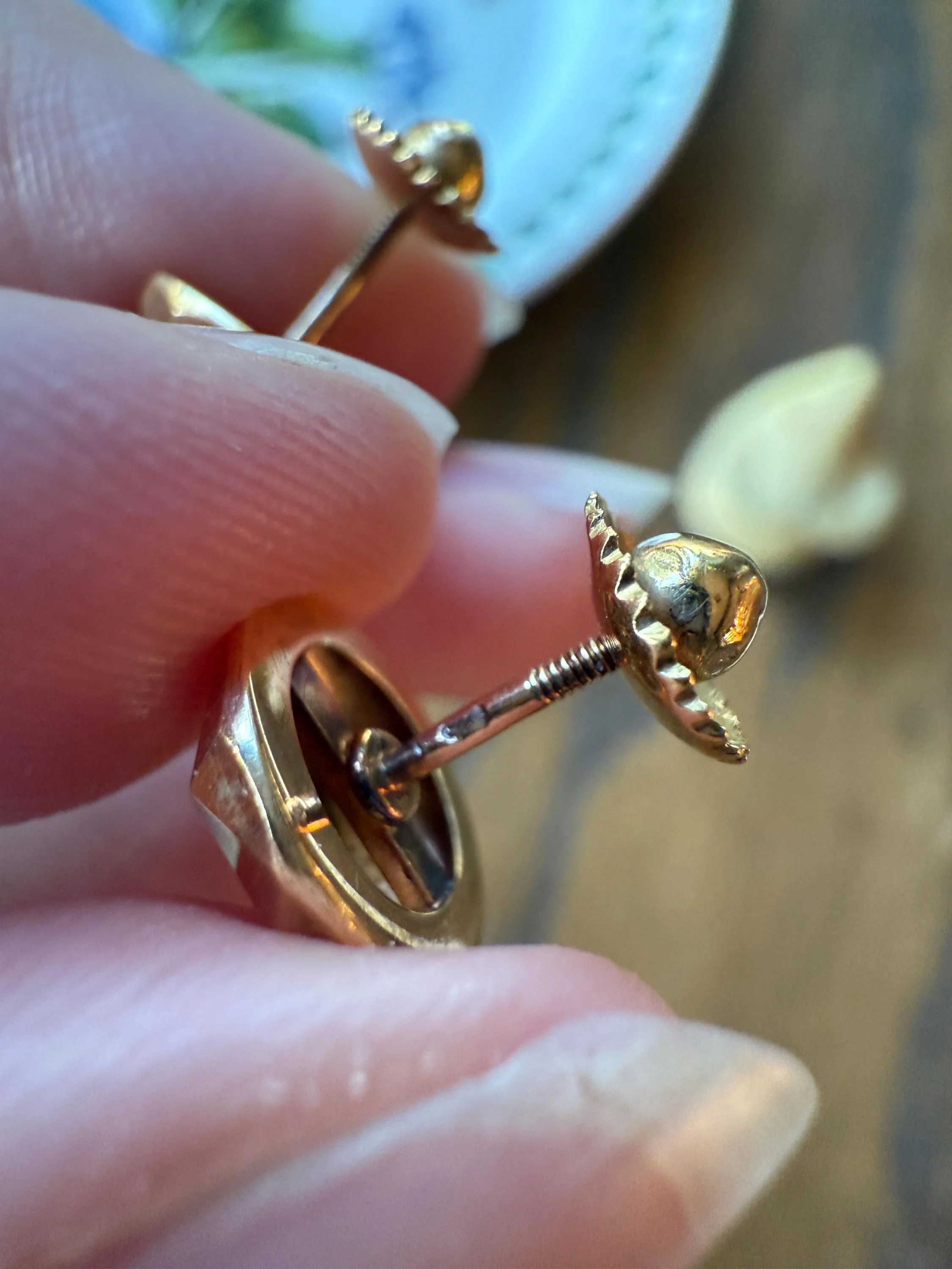 French Vintage - Antique Gold Faceted Bead 3D Button Studs Vintage 18k GOLD Solid EARRINGS Earstack Geodesic Dome Shimmer Stud Minimalist - Image 10