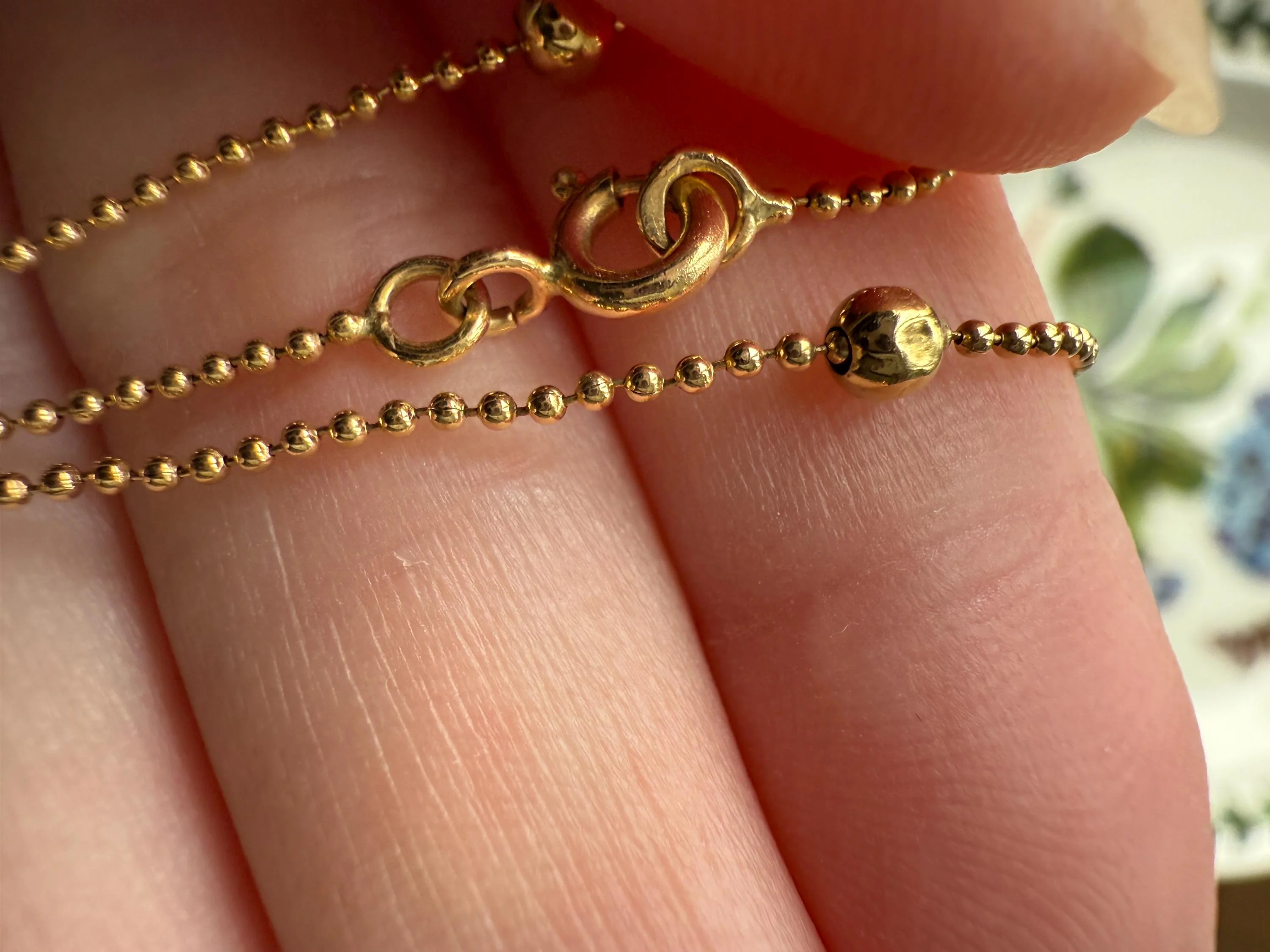 French Vintage Teeny Tiny Mini Bead 18k Gold Pearl 18" Chain Necklace Solid Ball Rivet Minimalist Layering Pendant Holder Shimmer Gift - Image 2