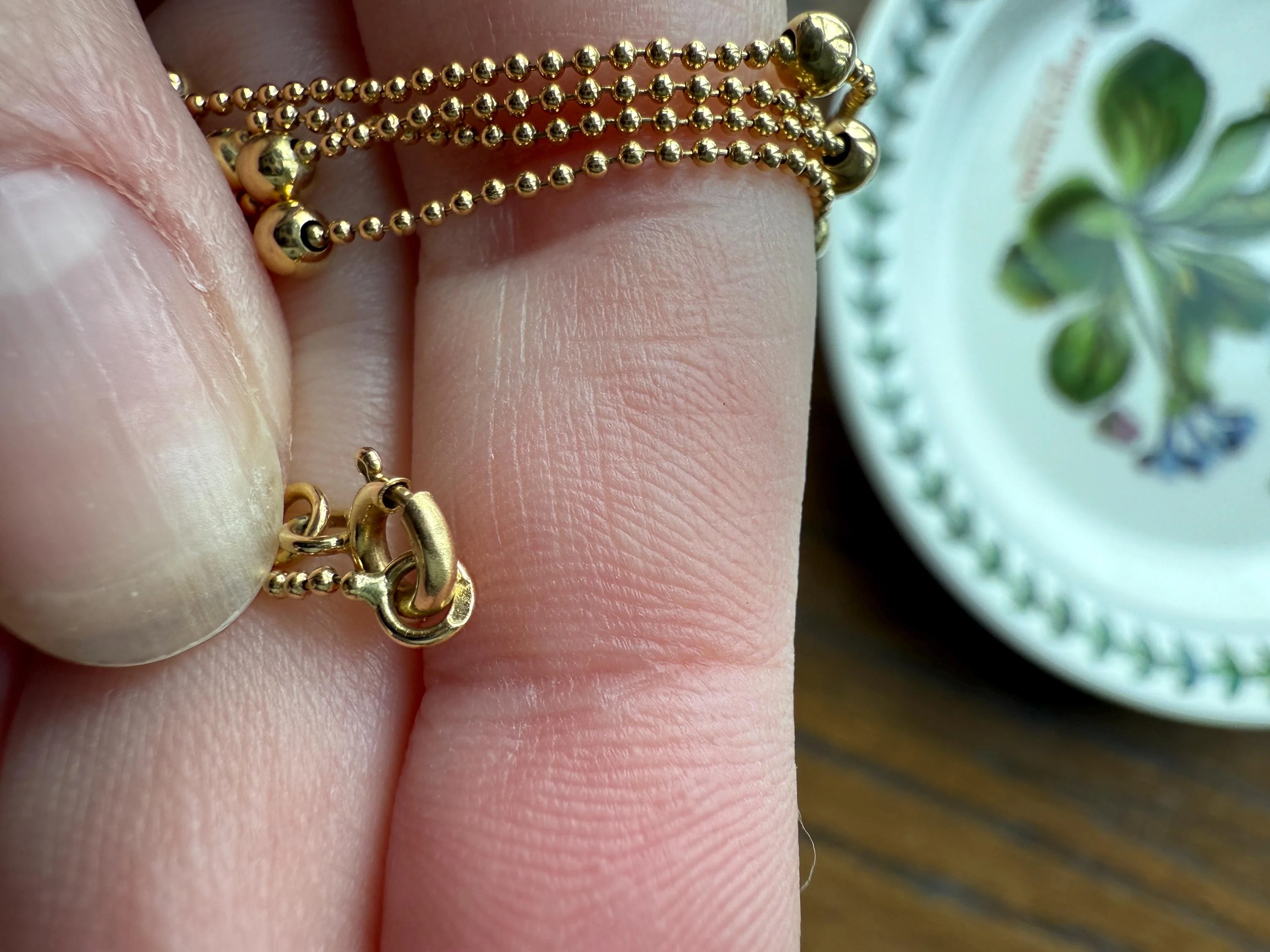 French Vintage Teeny Tiny Mini Bead 18k Gold Pearl 18" Chain Necklace Solid Ball Rivet Minimalist Layering Pendant Holder Shimmer Gift - Image 3