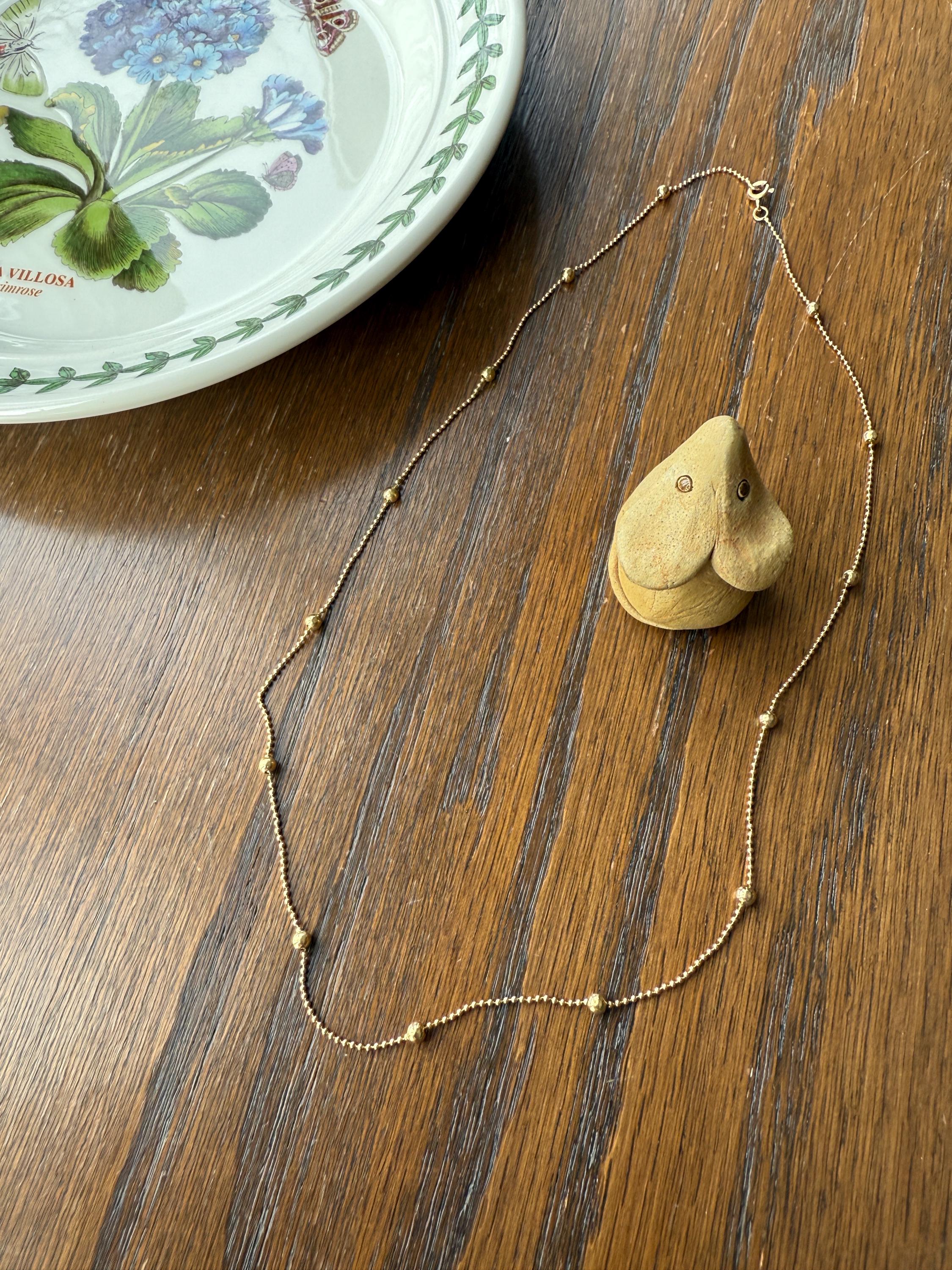 French Vintage Teeny Tiny Mini Bead 18k Gold Pearl 18" Chain Necklace Solid Ball Rivet Minimalist Layering Pendant Holder Shimmer Gift - Image 6
