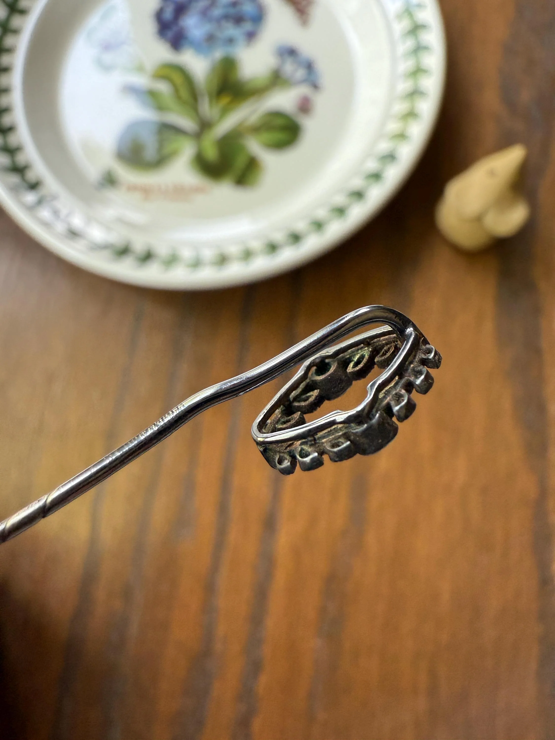 GARLAND Figural Old Mine Rose Cut DIAMOND Antique Stick Pin c1920 for Ring Pendant Bracelet Conversion 18k White Gold Silver - Image 9