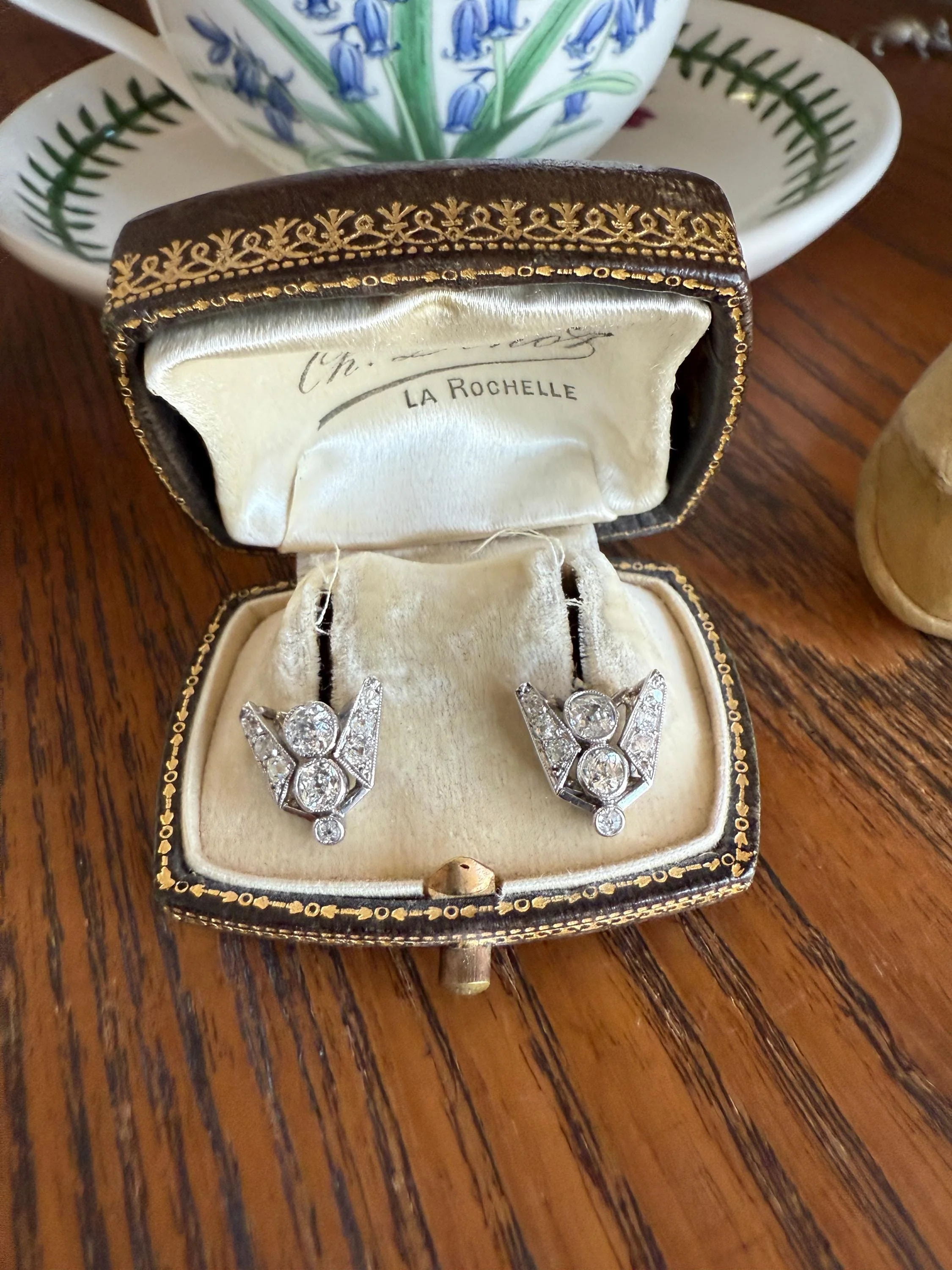 GEOMETRIC Art Deco 1 Carat Old Mine Cut Diamond 18k White Gold Stud Vintage Earrings Architectural Triangle Bezel Set Milgrain Studs - Image 19