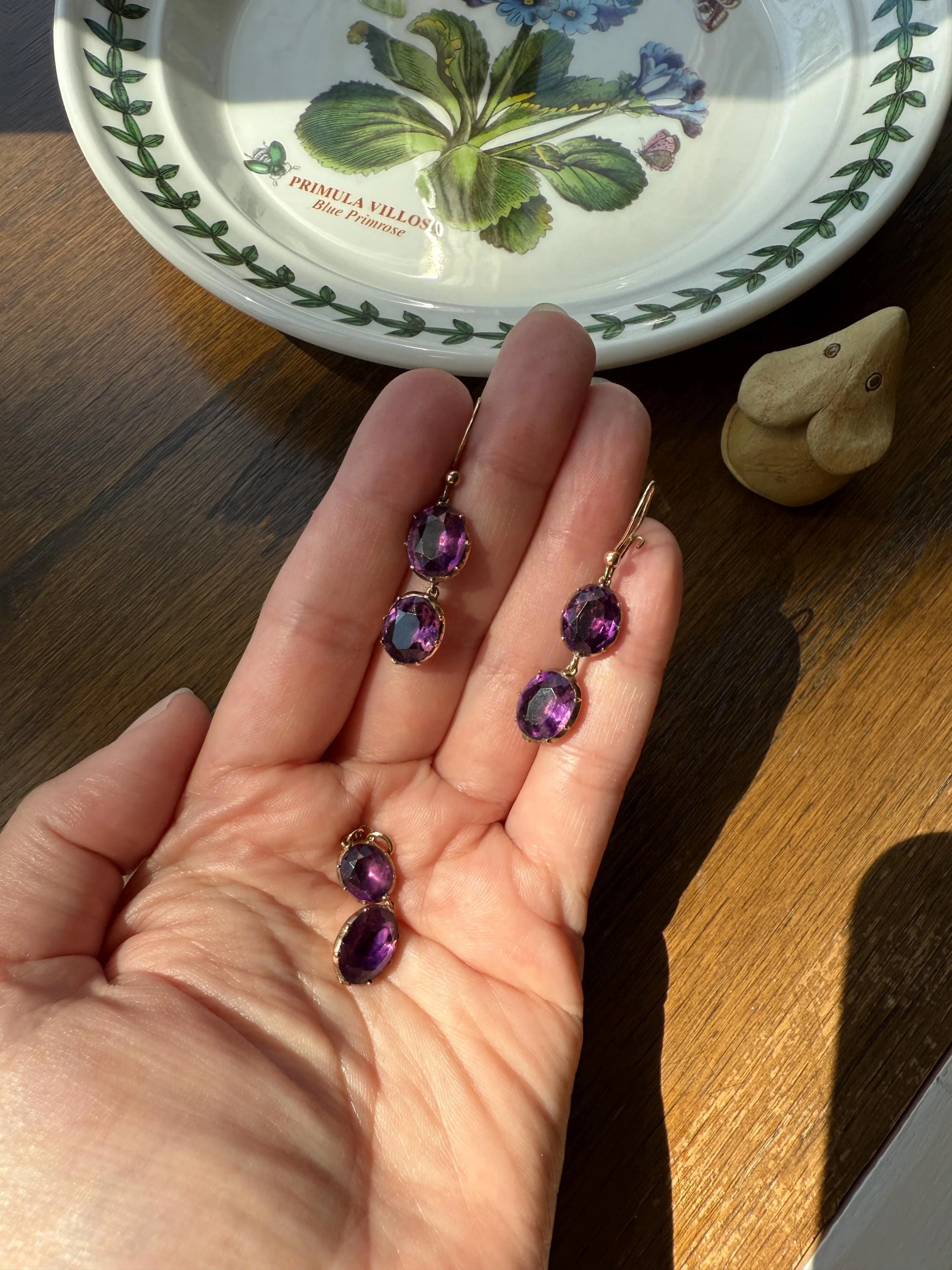 GEORGIAN Antique 10k GOLD Purple Paste Amethyst Dangle Pendant Domed Foil Backed Violet - Image 4
