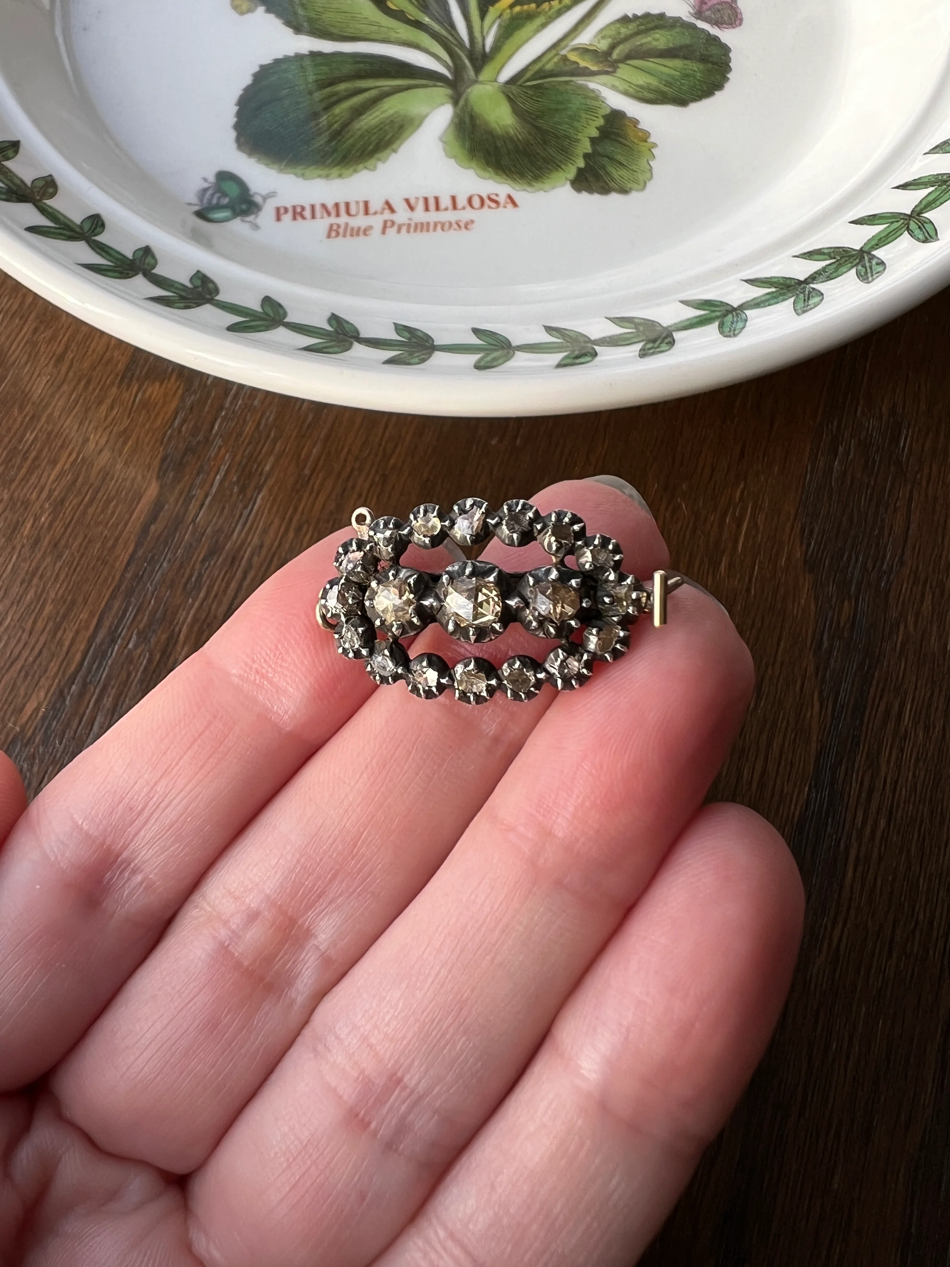 GEORGIAN Antique French CLASP Connector Oval PEACH Champagne Rose Cut Diamond 9k Gold Silver Collets Pendant Large Extender Victorian Parts - Image 13