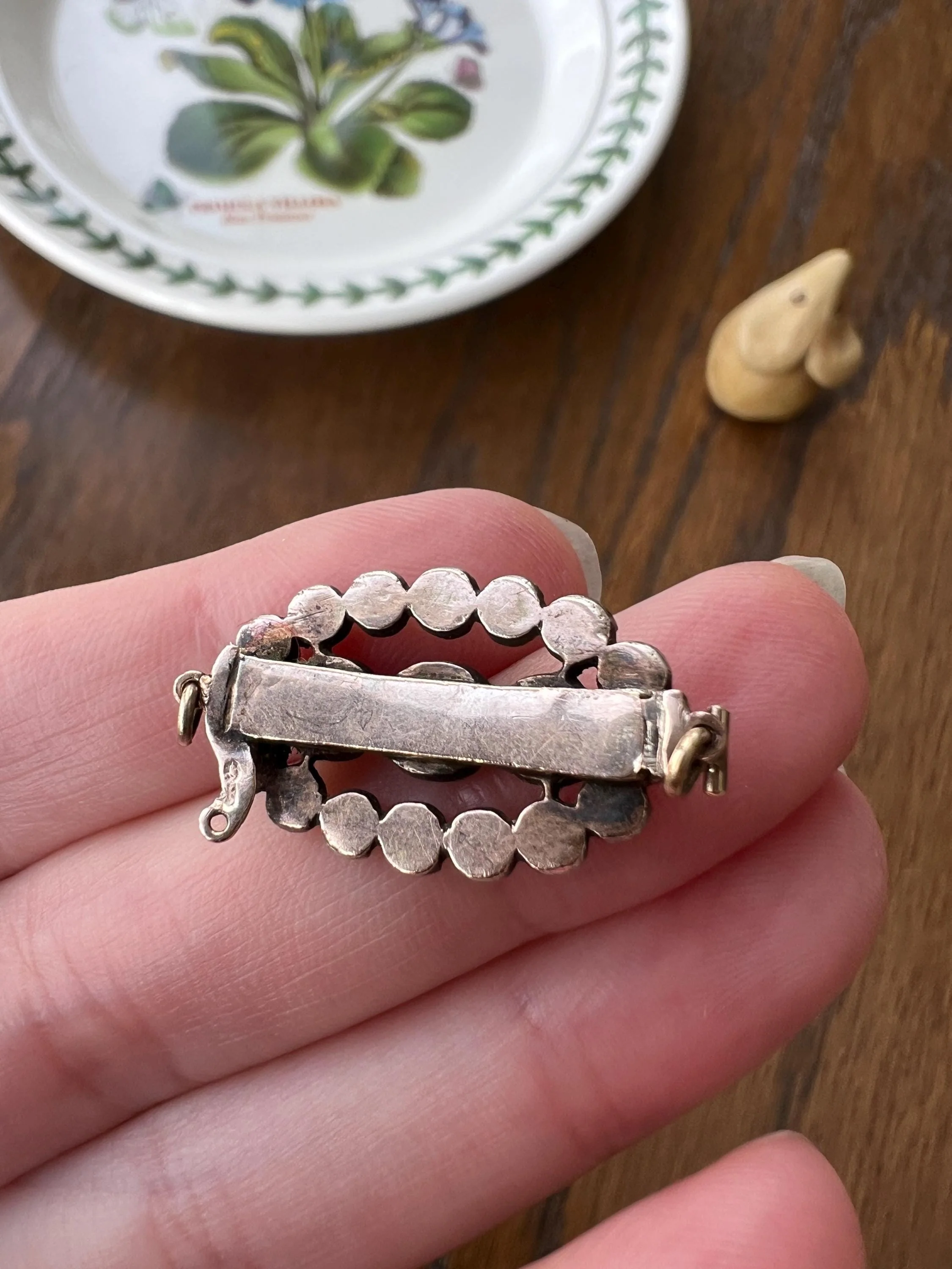 GEORGIAN Antique French CLASP Connector Oval PEACH Champagne Rose Cut Diamond 9k Gold Silver Collets Pendant Large Extender Victorian Parts - Image 6
