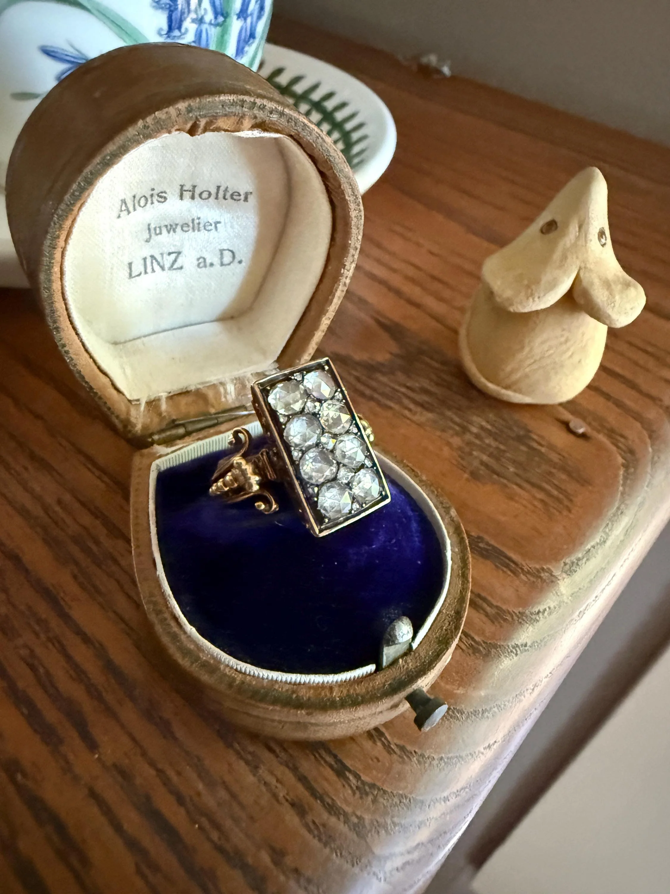 Georgian Era Antique 1 CARAT+ Rose Cut DIAMOND Disco Ball Grid Panel Lozenge Cluster Ring 18k Gold Silver Collets Stacker Gift Faces Up 2Ctw - Image 11