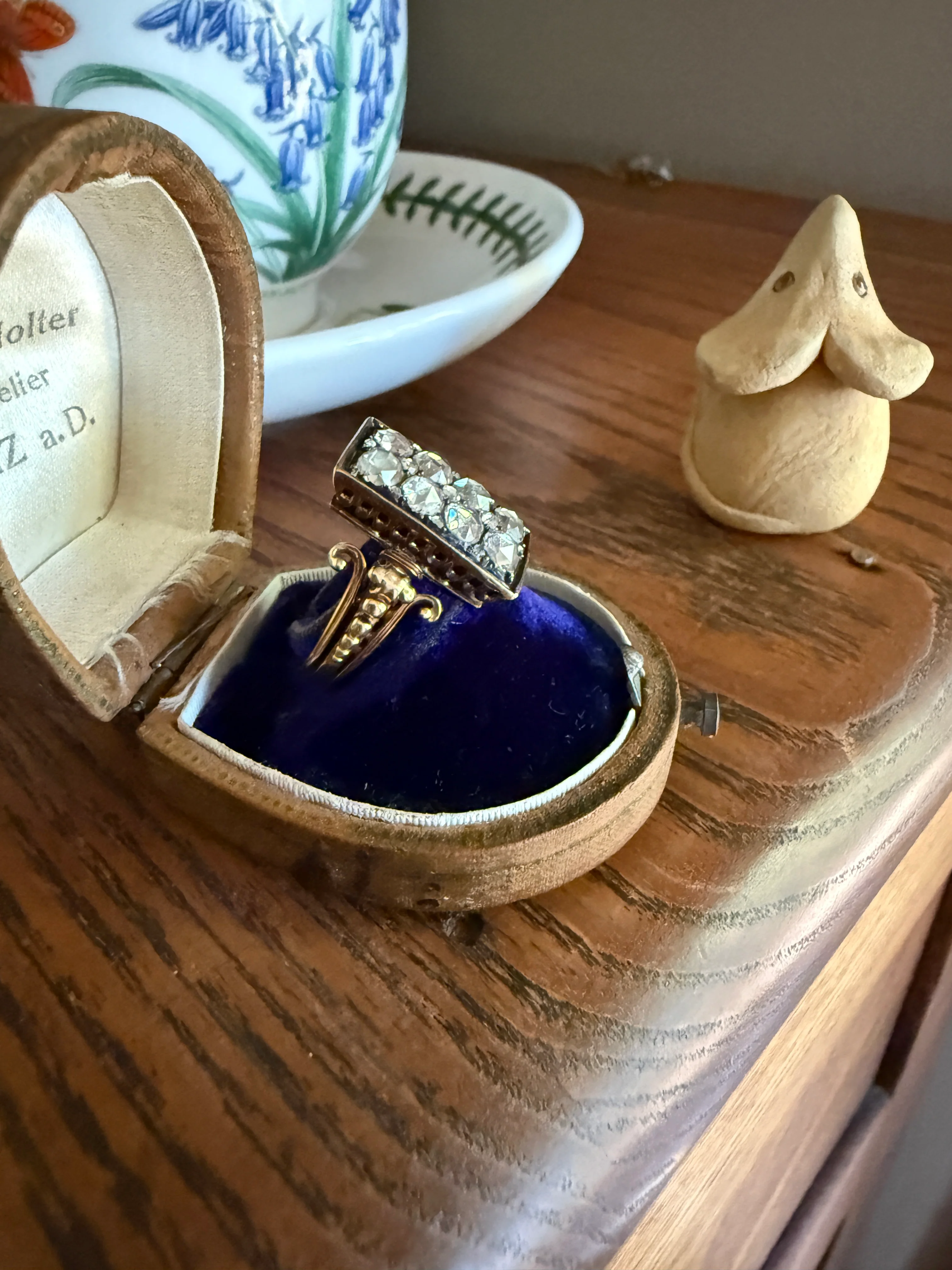 Georgian Era Antique 1 CARAT+ Rose Cut DIAMOND Disco Ball Grid Panel Lozenge Cluster Ring 18k Gold Silver Collets Stacker Gift Faces Up 2Ctw - Image 15