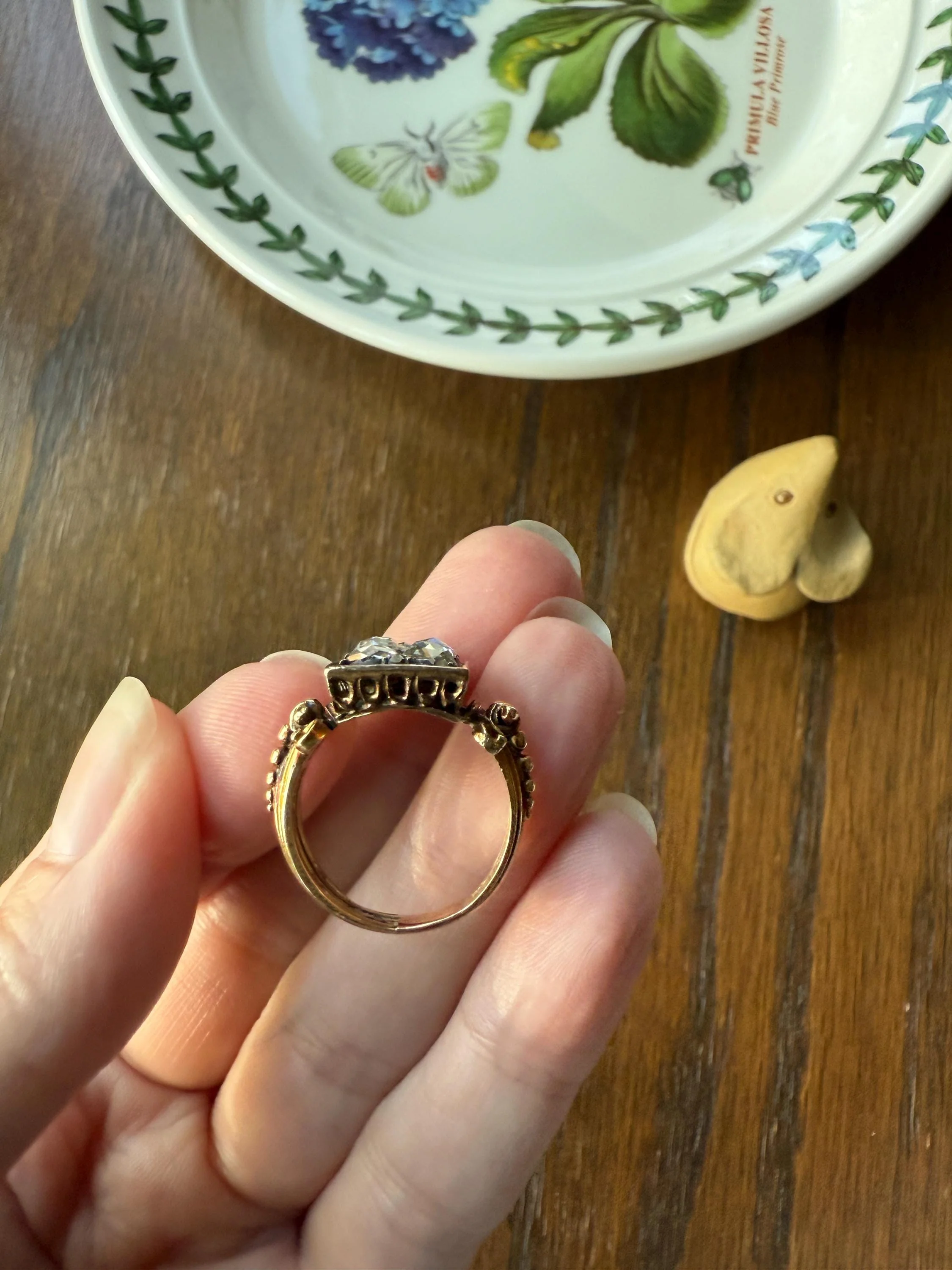Georgian Era Antique 1 CARAT+ Rose Cut DIAMOND Disco Ball Grid Panel Lozenge Cluster Ring 18k Gold Silver Collets Stacker Gift Faces Up 2Ctw - Image 8