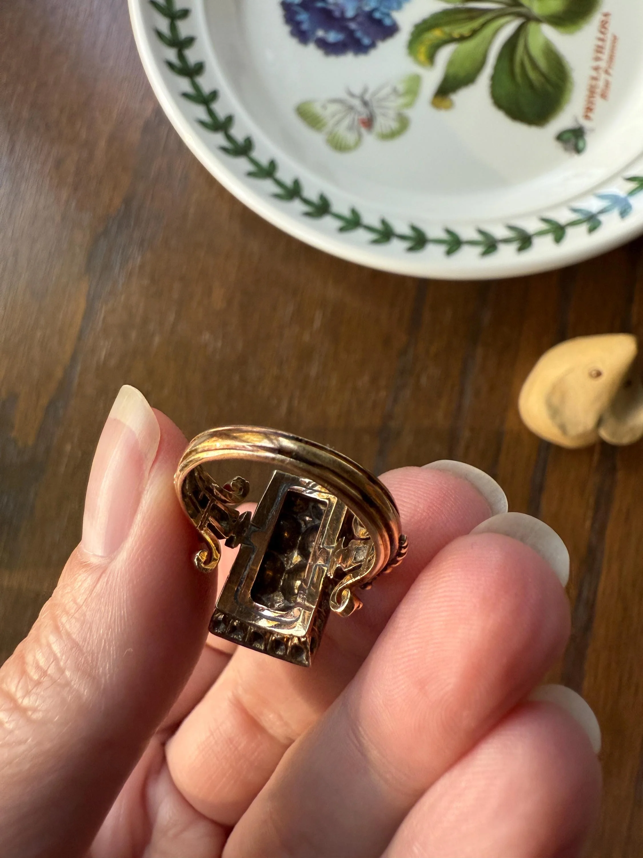 Georgian Era Antique 1 CARAT+ Rose Cut DIAMOND Disco Ball Grid Panel Lozenge Cluster Ring 18k Gold Silver Collets Stacker Gift Faces Up 2Ctw - Image 9