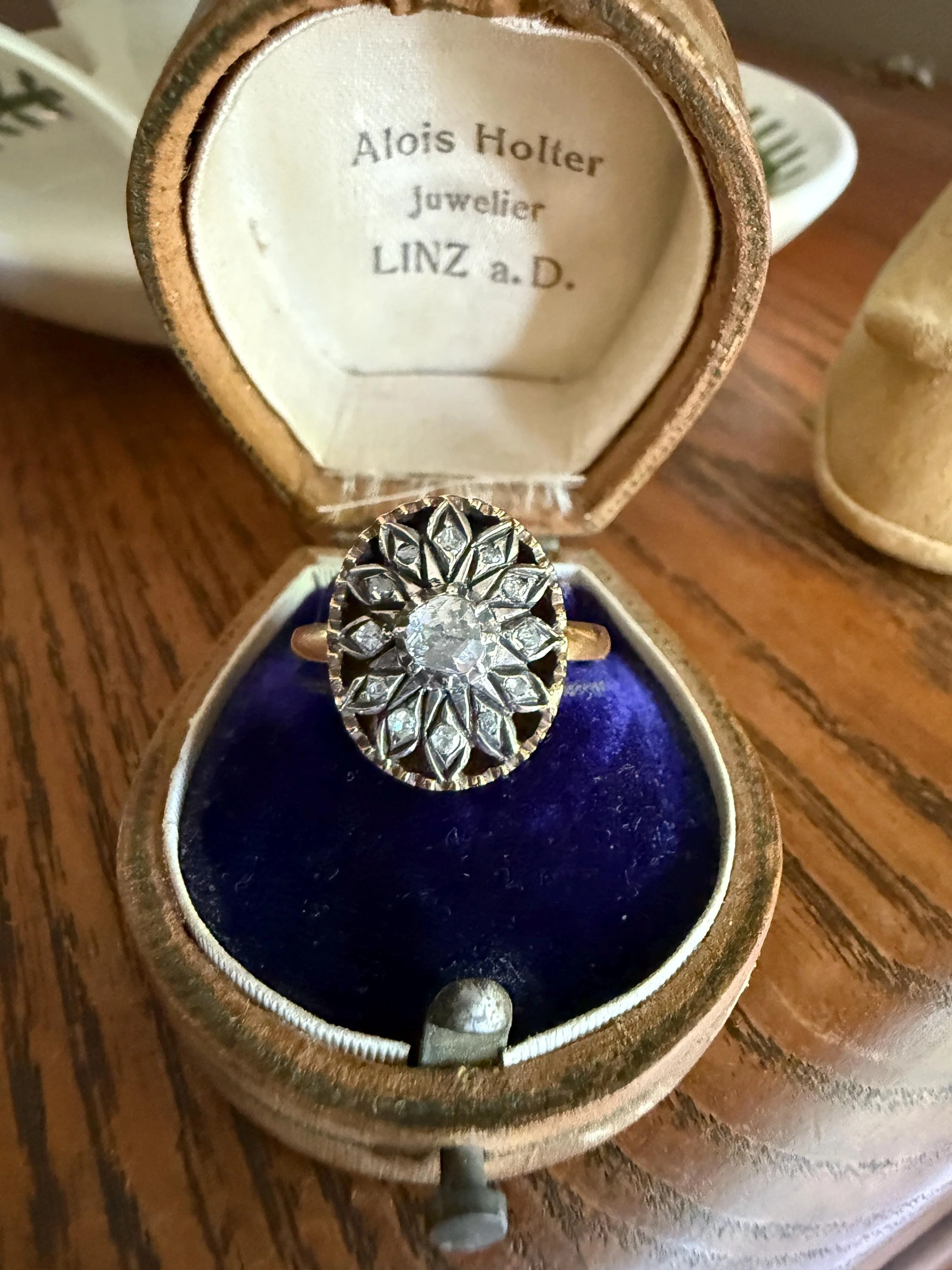 Georgian Era Antique Spanish Iberian Rose Cut Diamond Ring Oval Floral Sunburst Cupped Domed Back 18k Gold Silver - Image 11