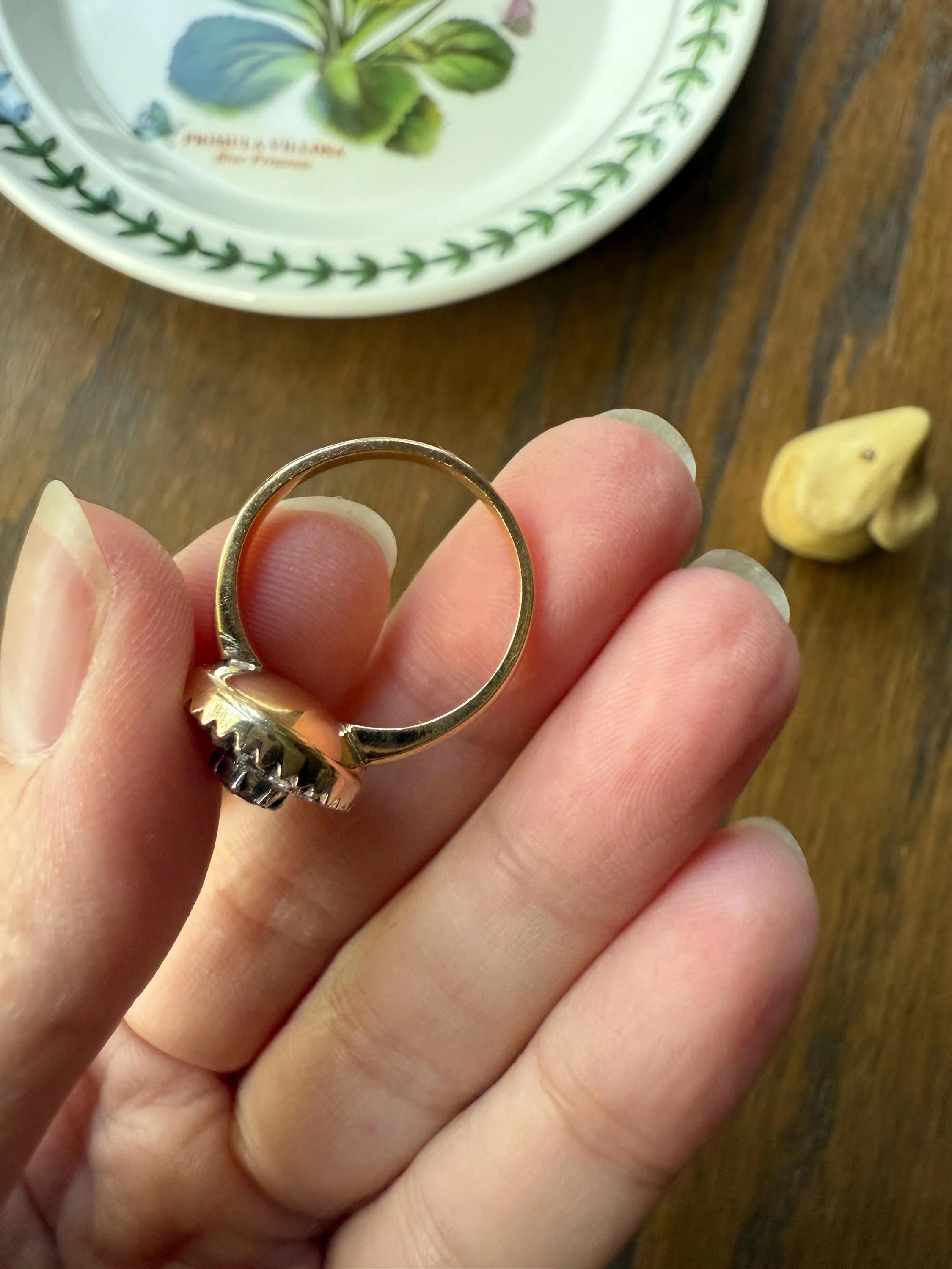 Georgian Era Antique Spanish Iberian Rose Cut Diamond Ring Oval Floral Sunburst Cupped Domed Back 18k Gold Silver - Image 9