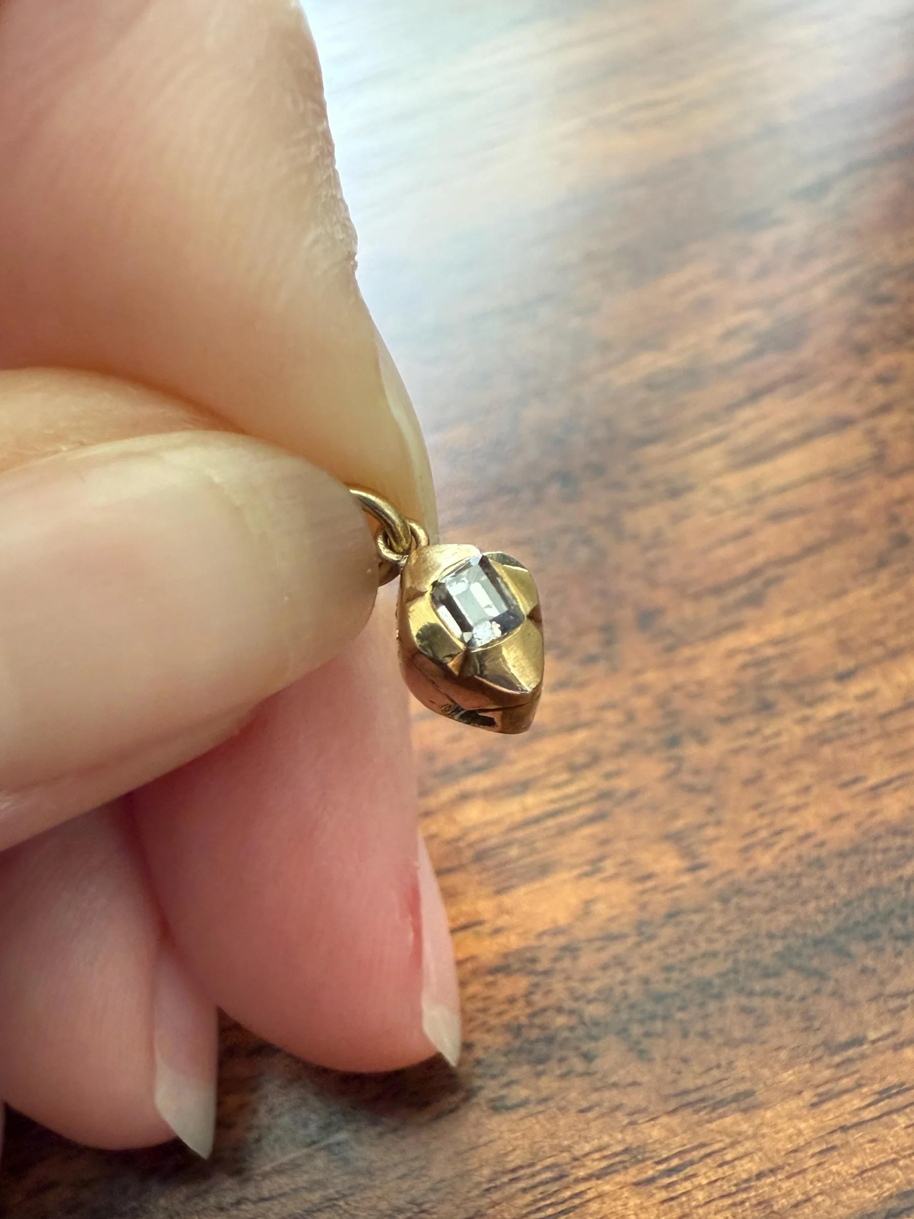 GEORGIAN Era Table Cut DIAMOND Eye Clean Teensiest Tiniest Pendant 18k Gold Pie Crust Bracelet or Necklace Charm Dainty Minimalist Drop
