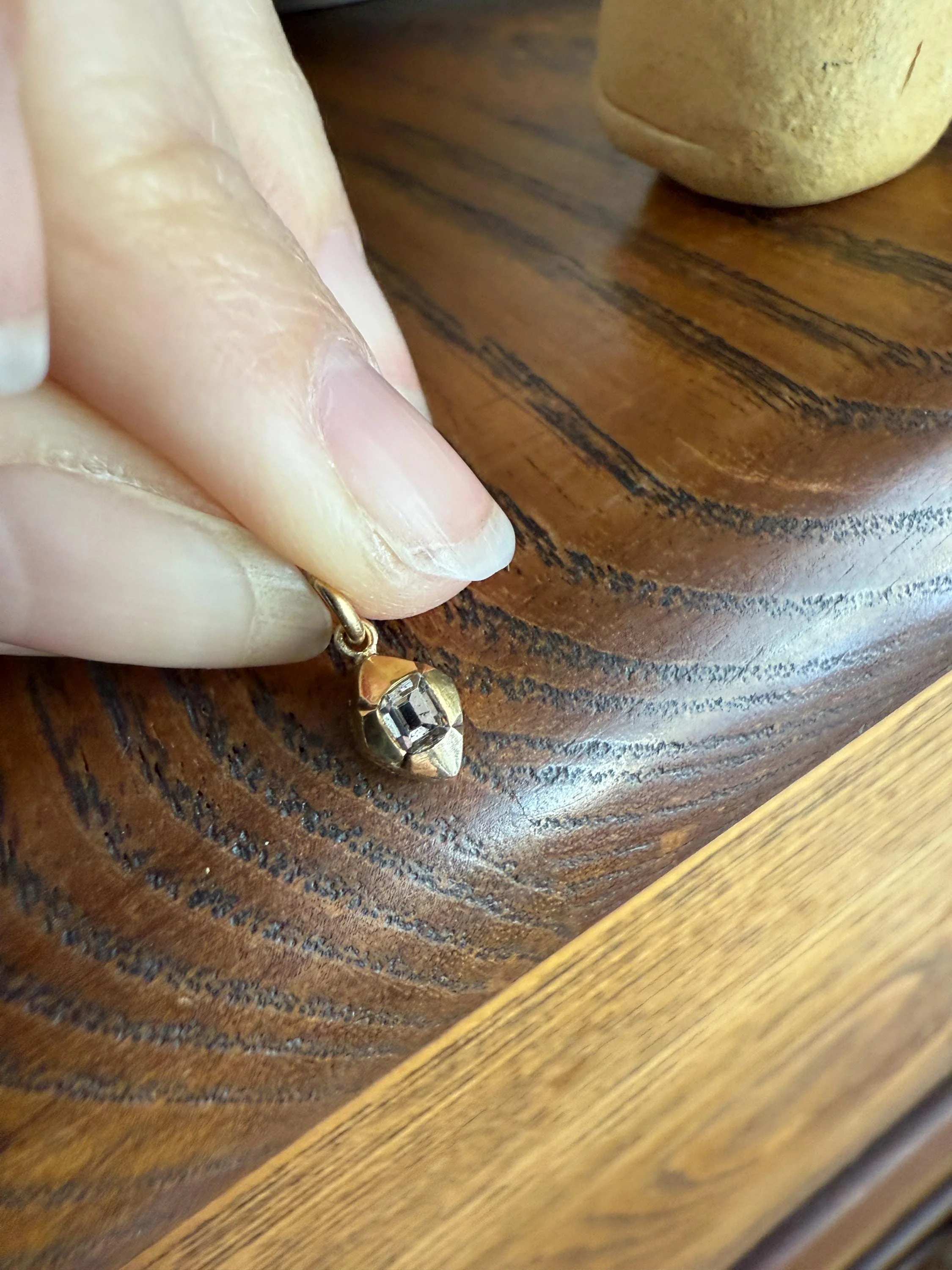 GEORGIAN Era Table Cut DIAMOND Eye Clean Teensiest Tiniest Pendant 18k Gold Pie Crust Bracelet or Necklace Charm Dainty Minimalist Drop - Image 15