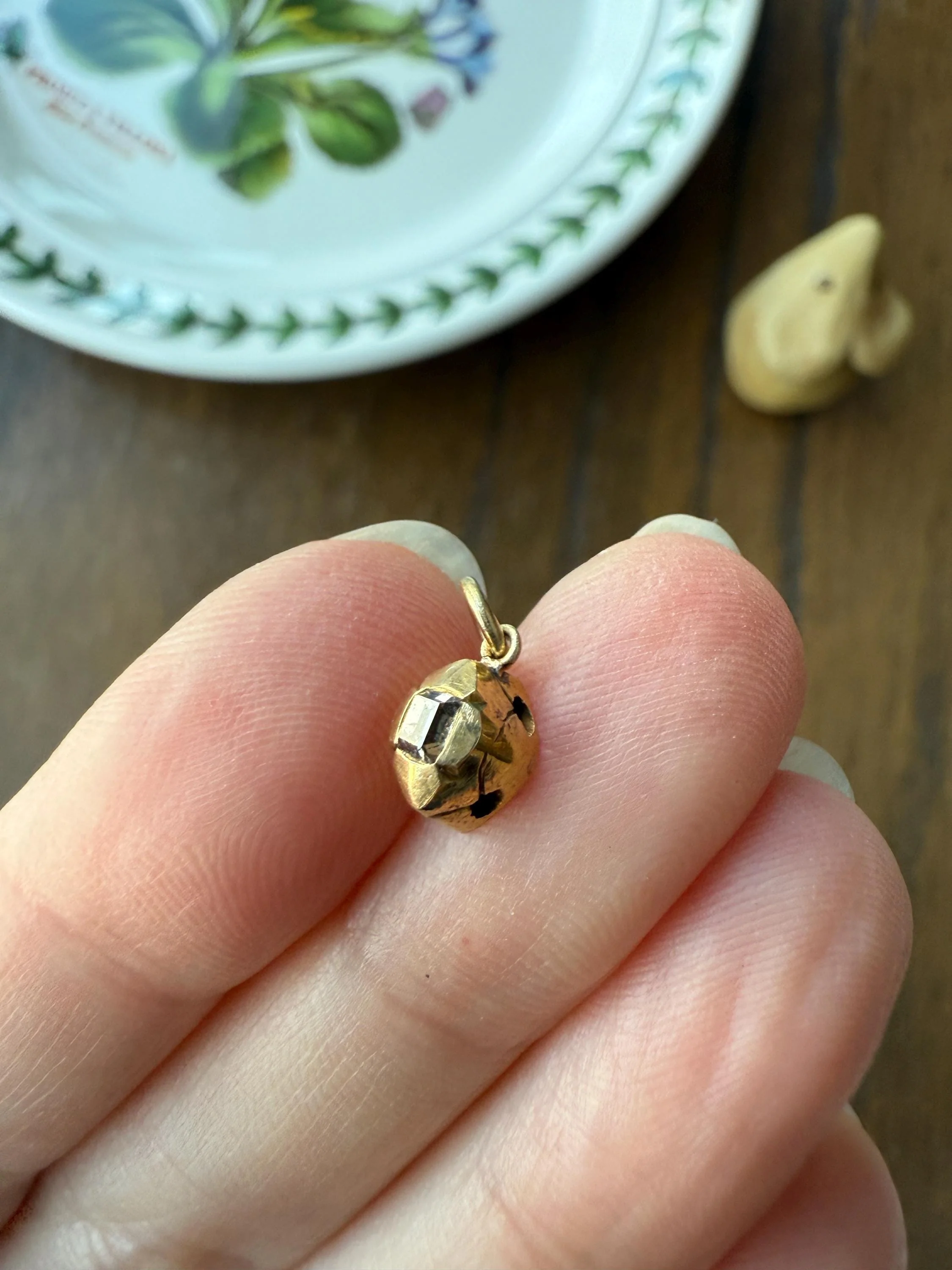 GEORGIAN Era Table Cut DIAMOND Eye Clean Teensiest Tiniest Pendant 18k Gold Pie Crust Bracelet or Necklace Charm Dainty Minimalist Drop - Image 3