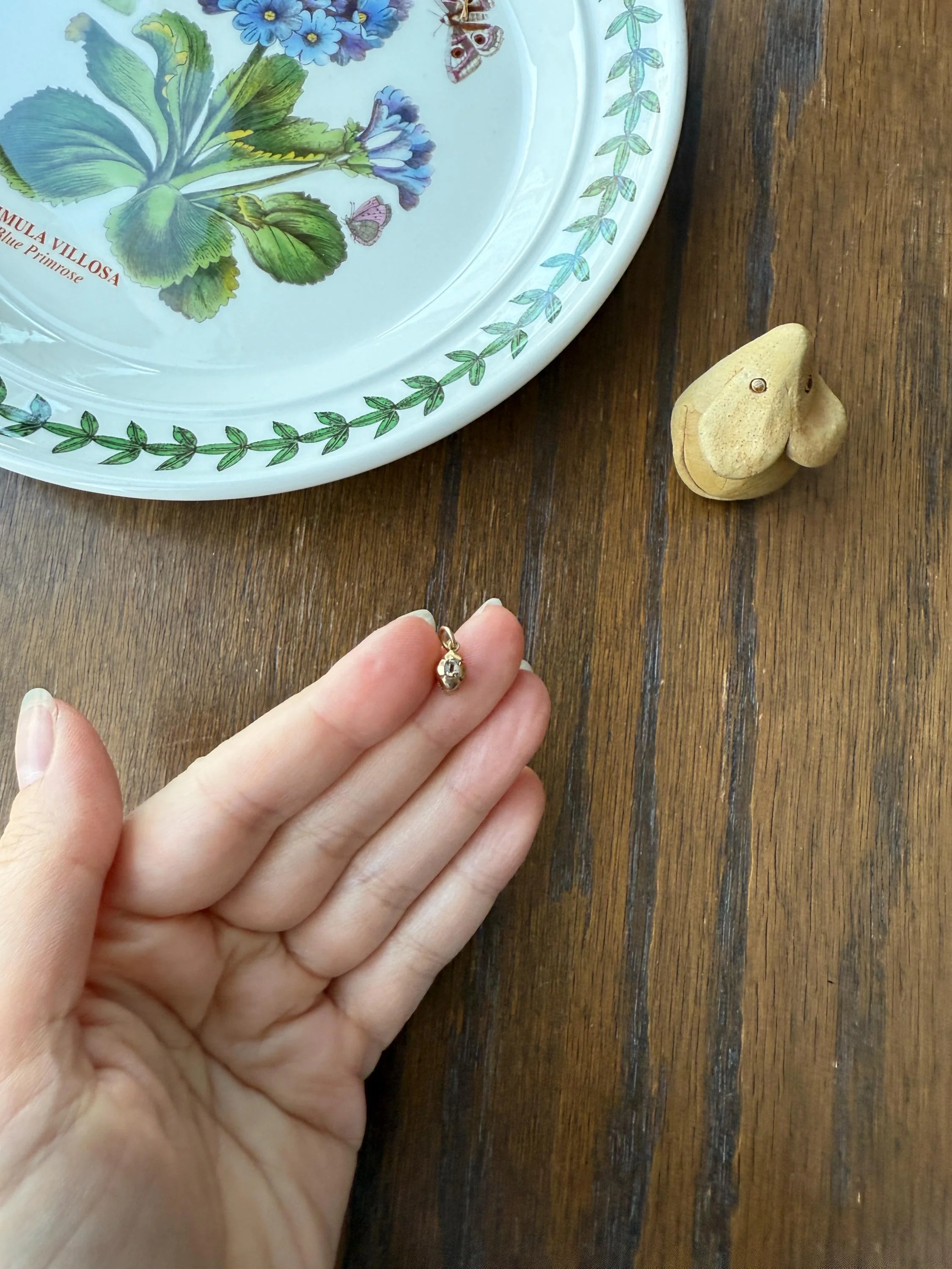 GEORGIAN Era Table Cut DIAMOND Eye Clean Teensiest Tiniest Pendant 18k Gold Pie Crust Bracelet or Necklace Charm Dainty Minimalist Drop - Image 5